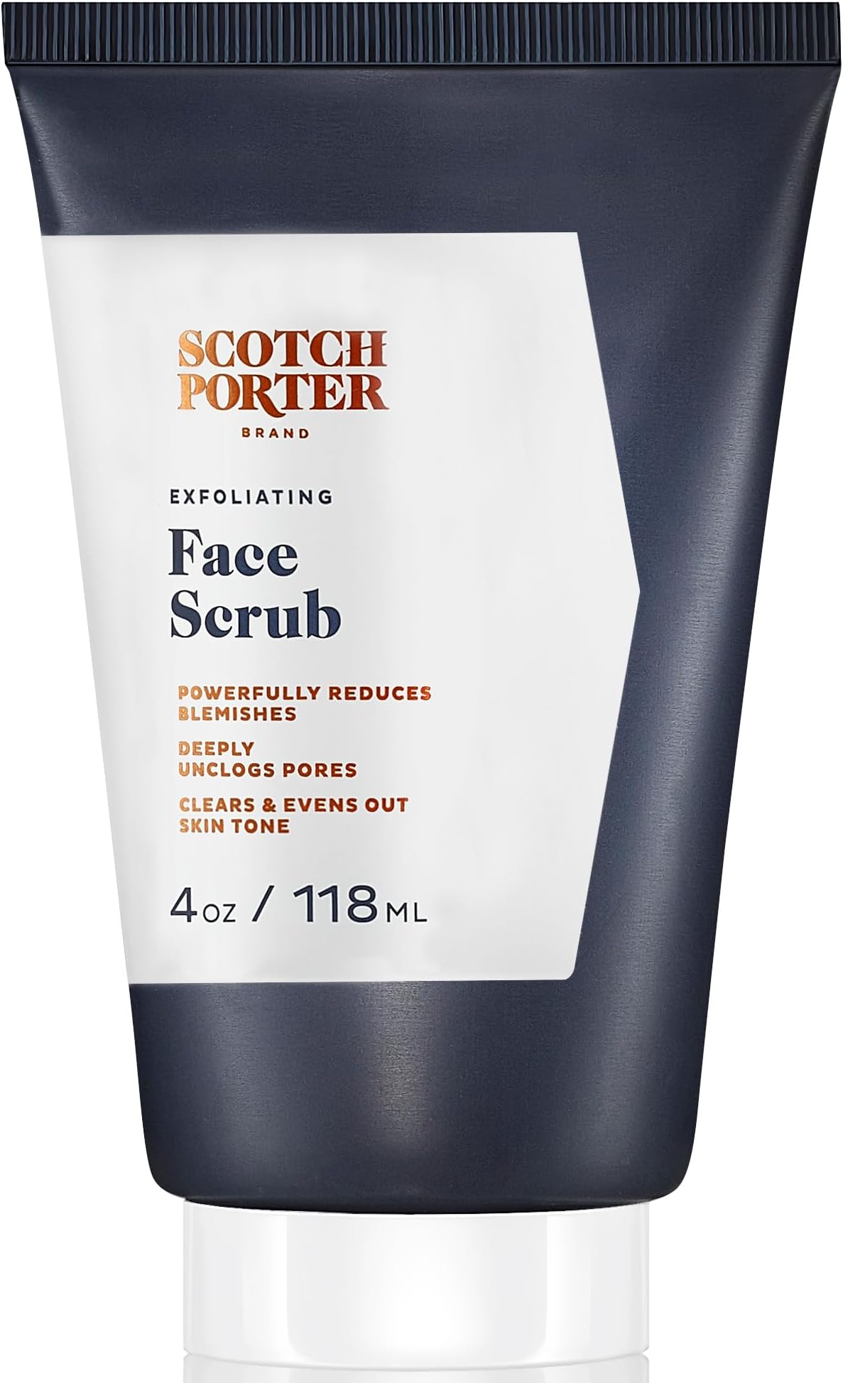 Scotch PorterExfoliating Face Scrub for Men | Facial Cleanser Unclogs Pores & Evens Out Skin Tone | Formulated with Non-Toxic Ingredients, Free of Parabens, Sulfates & Silicones | Vegan | 4oz Bottle