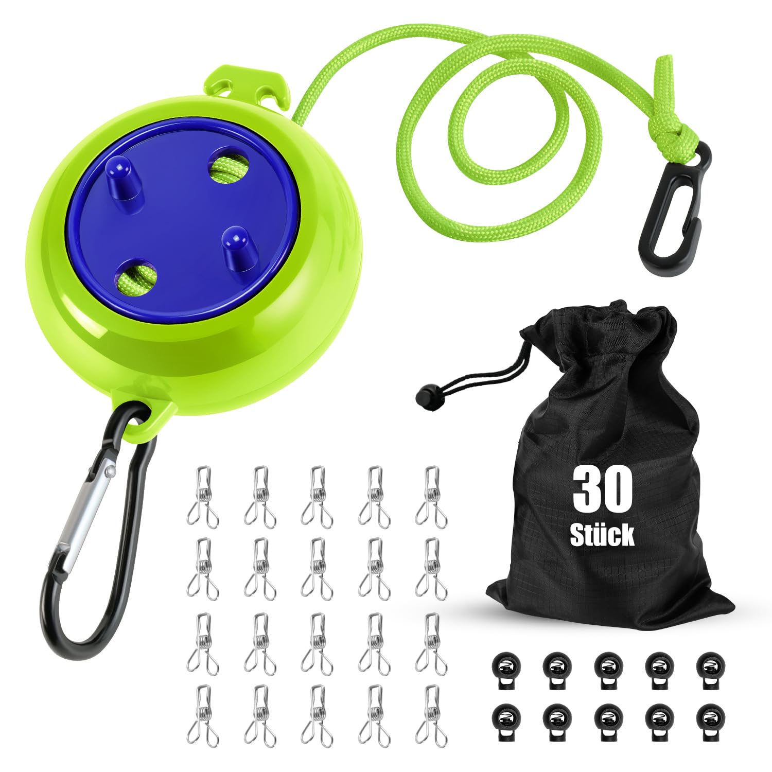 Retractable Washing Line Camping Portable 10 m Travel Holiday Outdoor Laundry Line Clothes Airer for Bathroom, Laundry Room, Garden or Travel (Green)
