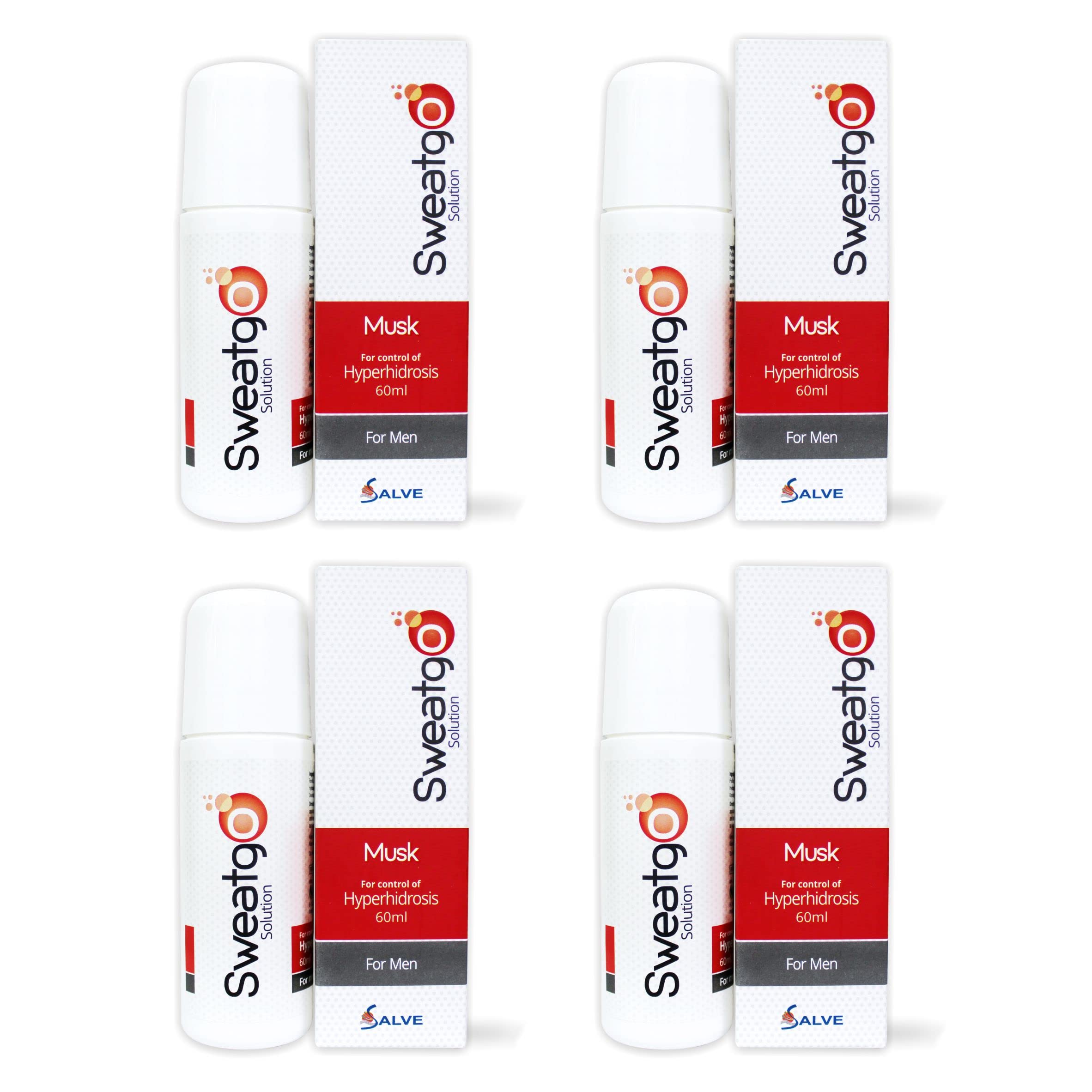 Salve Sweatgo Musk - 60ml (Pack of 4) | Clinical Strength Antiperspirant Roll-On | Dermatologist Recommended, Hyperhidrosis Sweat Control for Underarms, Palms & Feet – Alcohol-Free, Non-Irritant