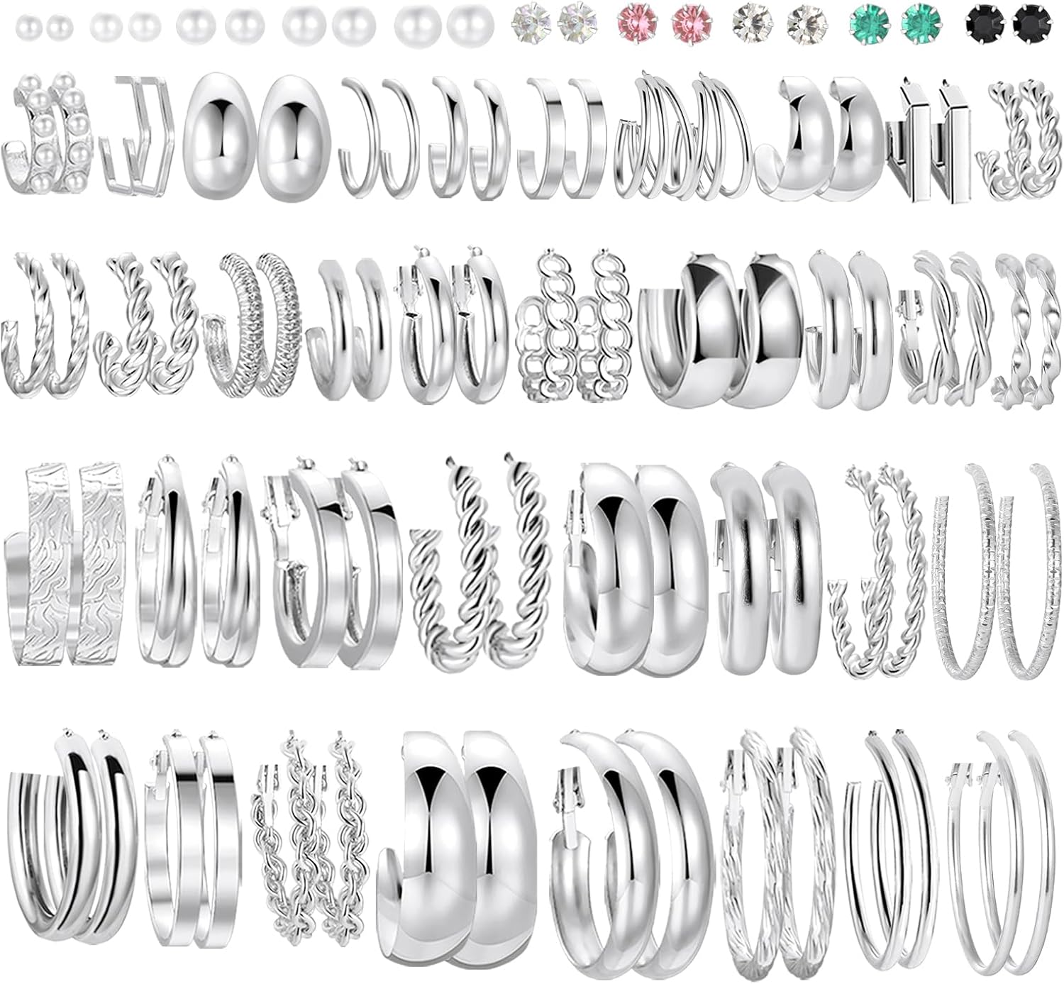 46 Pairs Gold Hoop Earrings Set for Women, Fashion Hypoallergenic Chunky Twisted Pearl Stud Earrings Multipack, Small Big Hoops Earring Packs Trendy for Christmas Birthday Party Jewelry Gift