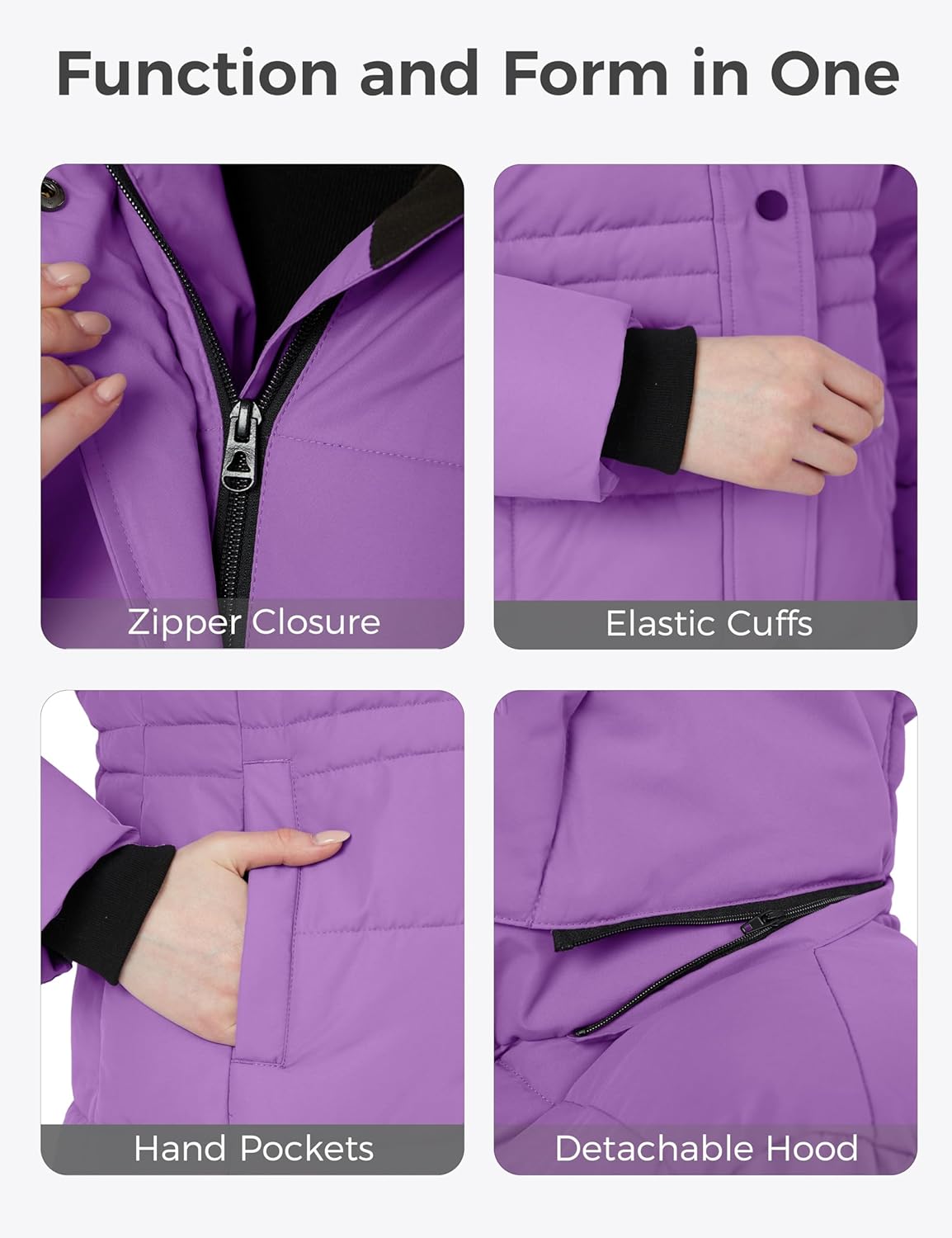 wantdo Women's Winter Coats Quilted Long Puffer Jacket Waterproof Hooded Coat - Image 6