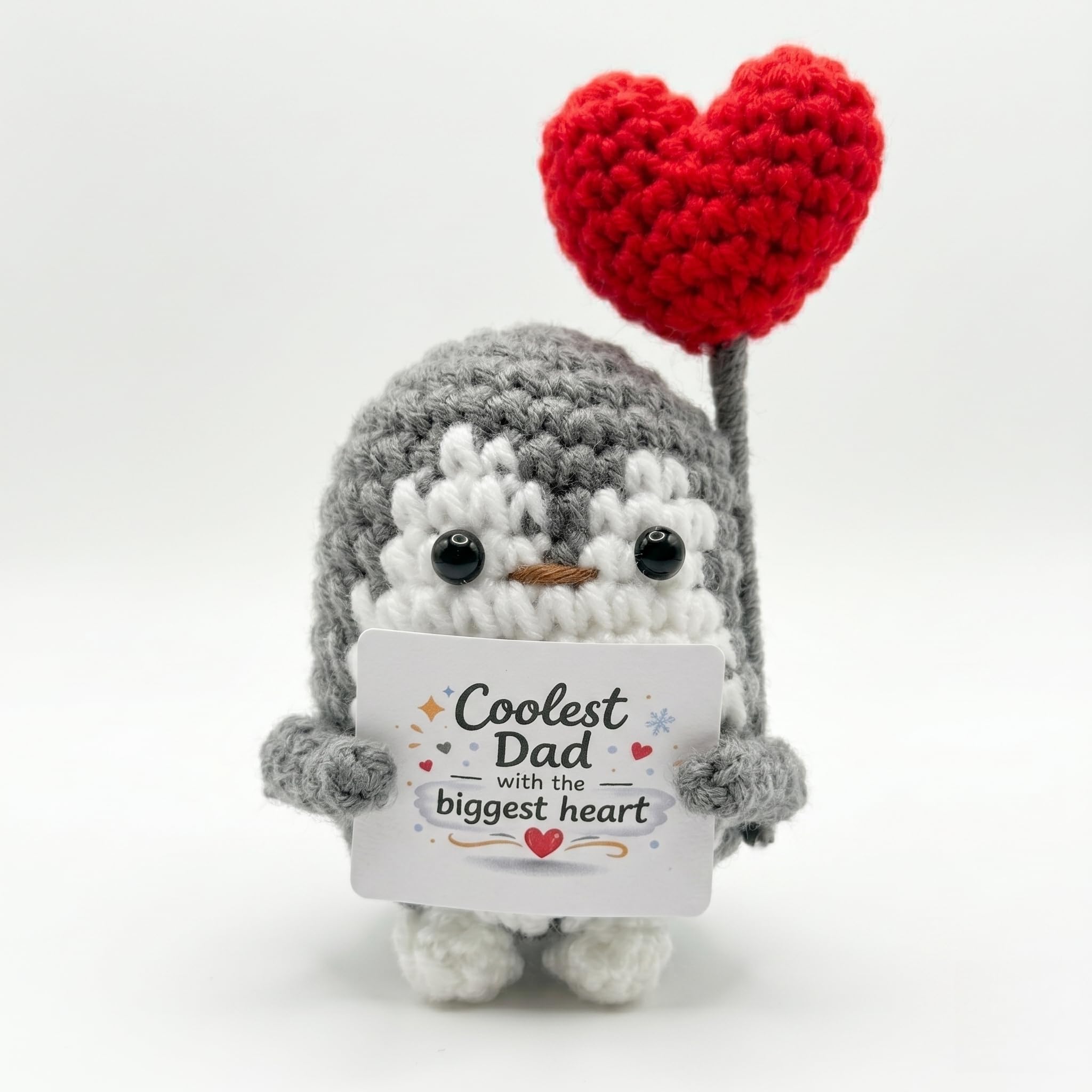 Nextloop Handmade Crochet Positive Penguin Dad Gifts from Daughter - Meaningful Handicraft Ornament Gift for Father's Day, Daddy Birthday - Desk Keepsake Present from Son