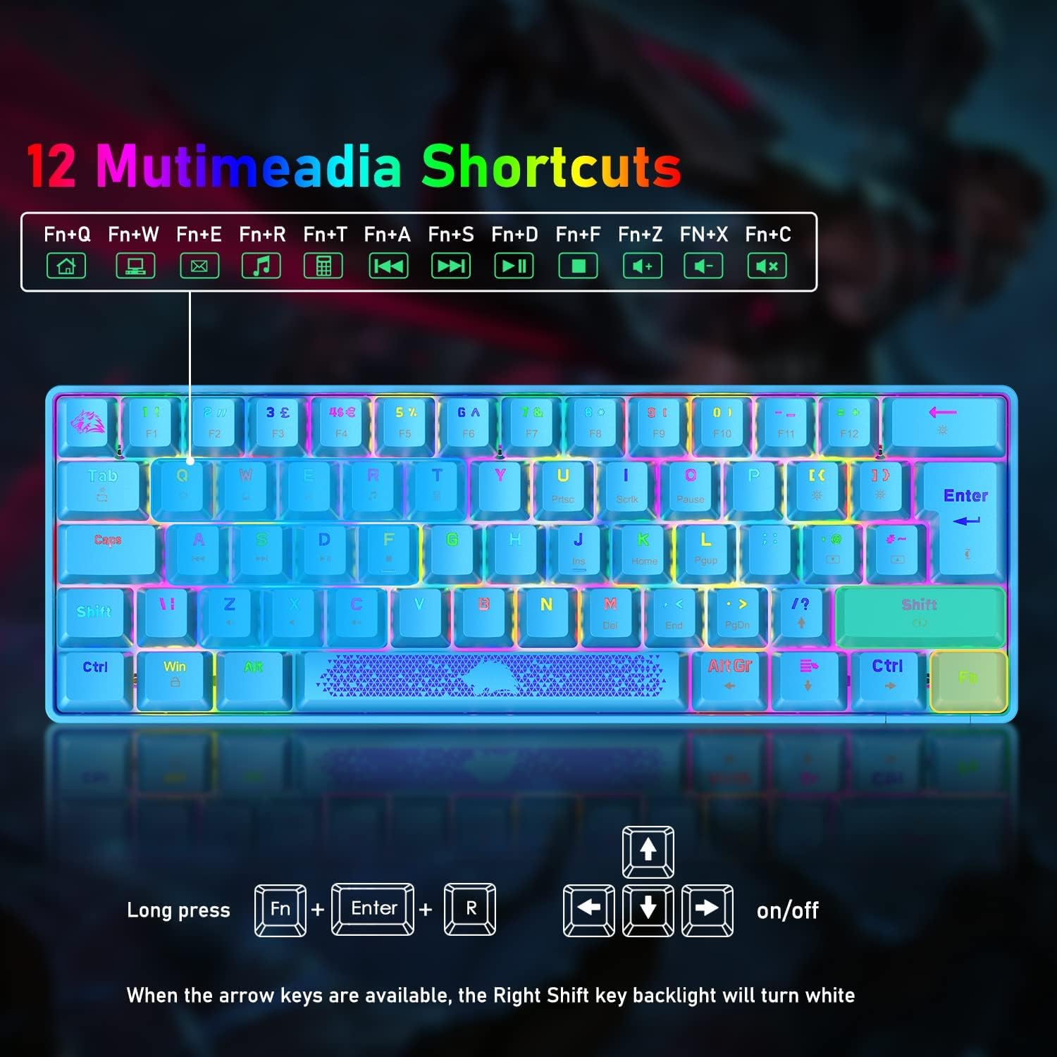 GK61Pro Mechanical Gaming Keyboard and Model Mouse Combo,Wired 18 Chroma RGB Backlit 62key Anti-ghosting Honeycomb Gaming Mouse 12000 DPI Ergonomic for Windows PC Gamers Typists（Blue/Blue Switch）