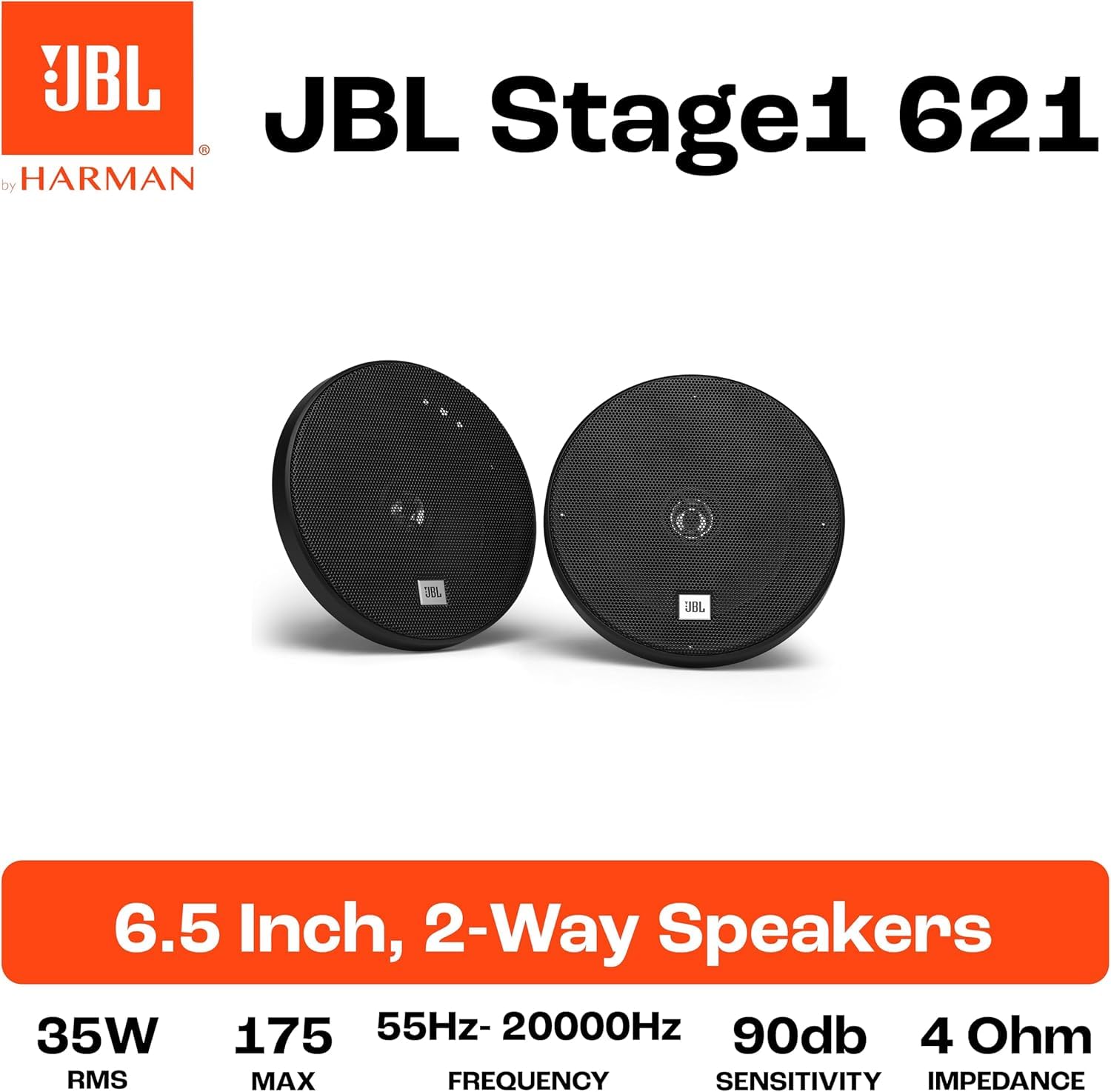 JBL Stage1 621 - Juego de altavoces coche de 2 vías de Harman Kardon - echo auto Bidireccional de 175 vatios - 2 piezas de 16 - 17 cm