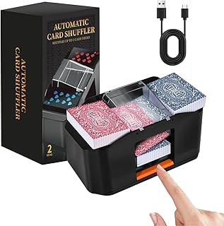 Geräuscharmer Kartenmischmaschine Elektrische, Kartenmischer Mit 3000mAh Akku,UBS Ladekabel,Mischmaschine Karten für 2 Decks Poker, Karten Mischgerät für Familienkartenspiele, Texas Hold'em