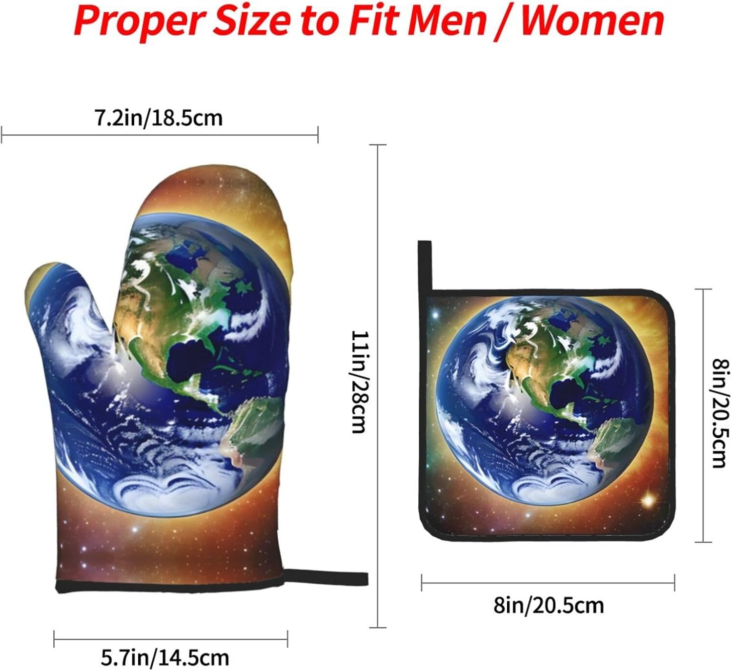 Cosmic Earth Oven gloves and heat-resistant mat 4-piece set. Suitable for grilling, microwave oven frying, and baking
