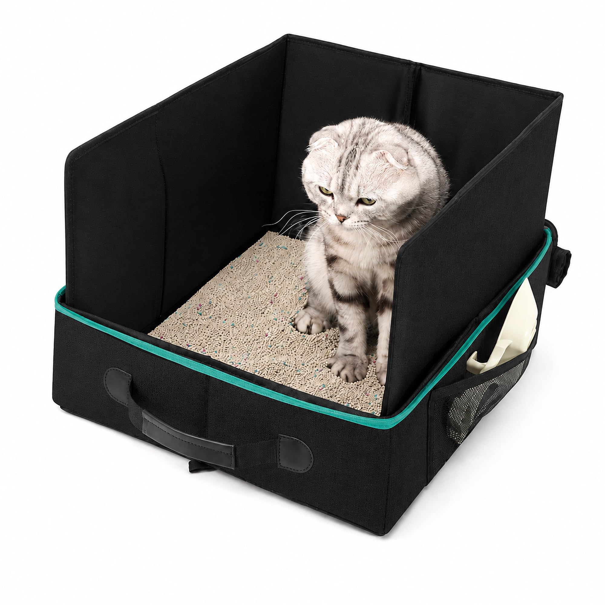 Lettiera pieghevole per gatti, edizione da viaggio, 50 x 40 x 28 cm: lettiera portatile per gatti con coperchio con cerniera, leggera, impermeabile, da viaggio, sonora, accessorio per auto e campeggio