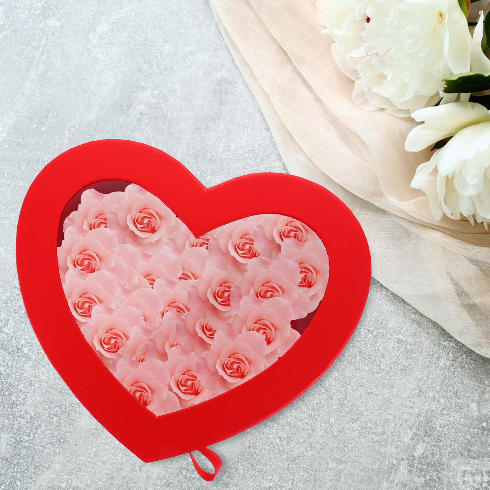 Healvian Herzförmige Geschenkbox Doppellagig mit Transparentem Sichtfenster Herzbox aus Karton Rot Drehbare Blumenverpackung für Muttertag Valentinstag und Blumenarrangements