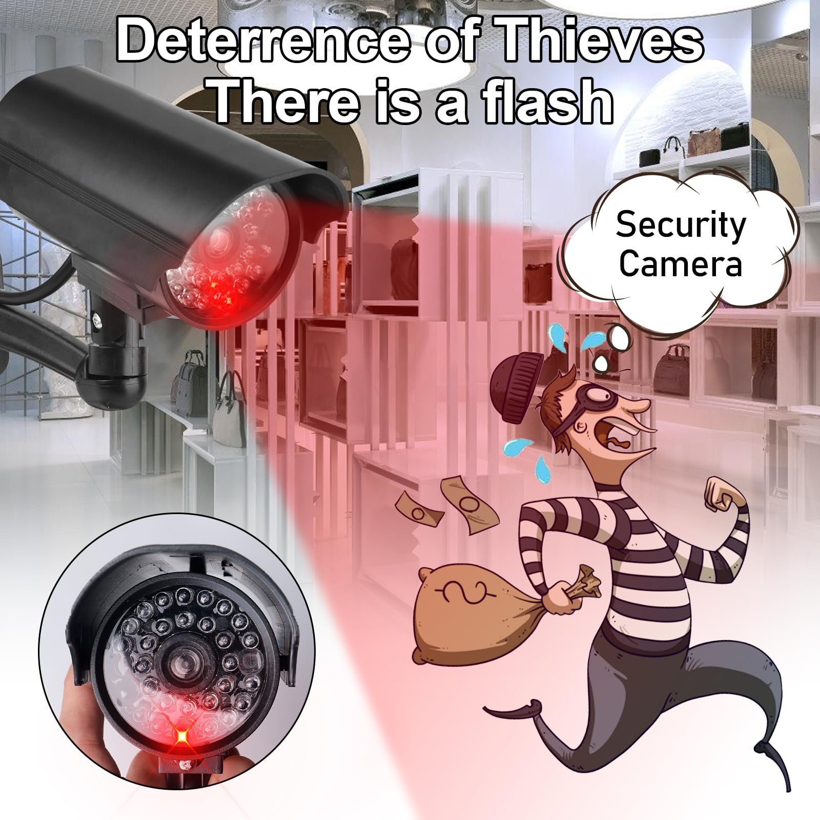 GAOUTO 4 Pezzi Telecamera Finta CCTV con LED Lampeggiante Esterna per Casa