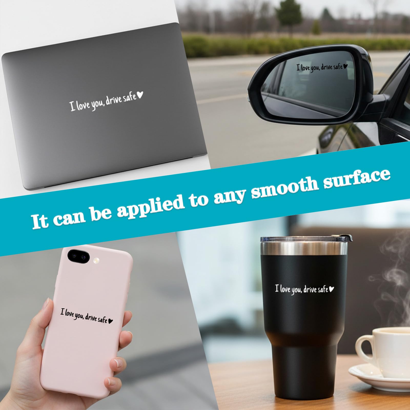 10Pcs I Love You Drive Safe Mirror Sticker, I Love You Drive Safe Car Decals Rear View Mirrors Sticker Cute Car Decals for Women Rear View Mirrors Safety Reminder Gift (Black and White) — view 8