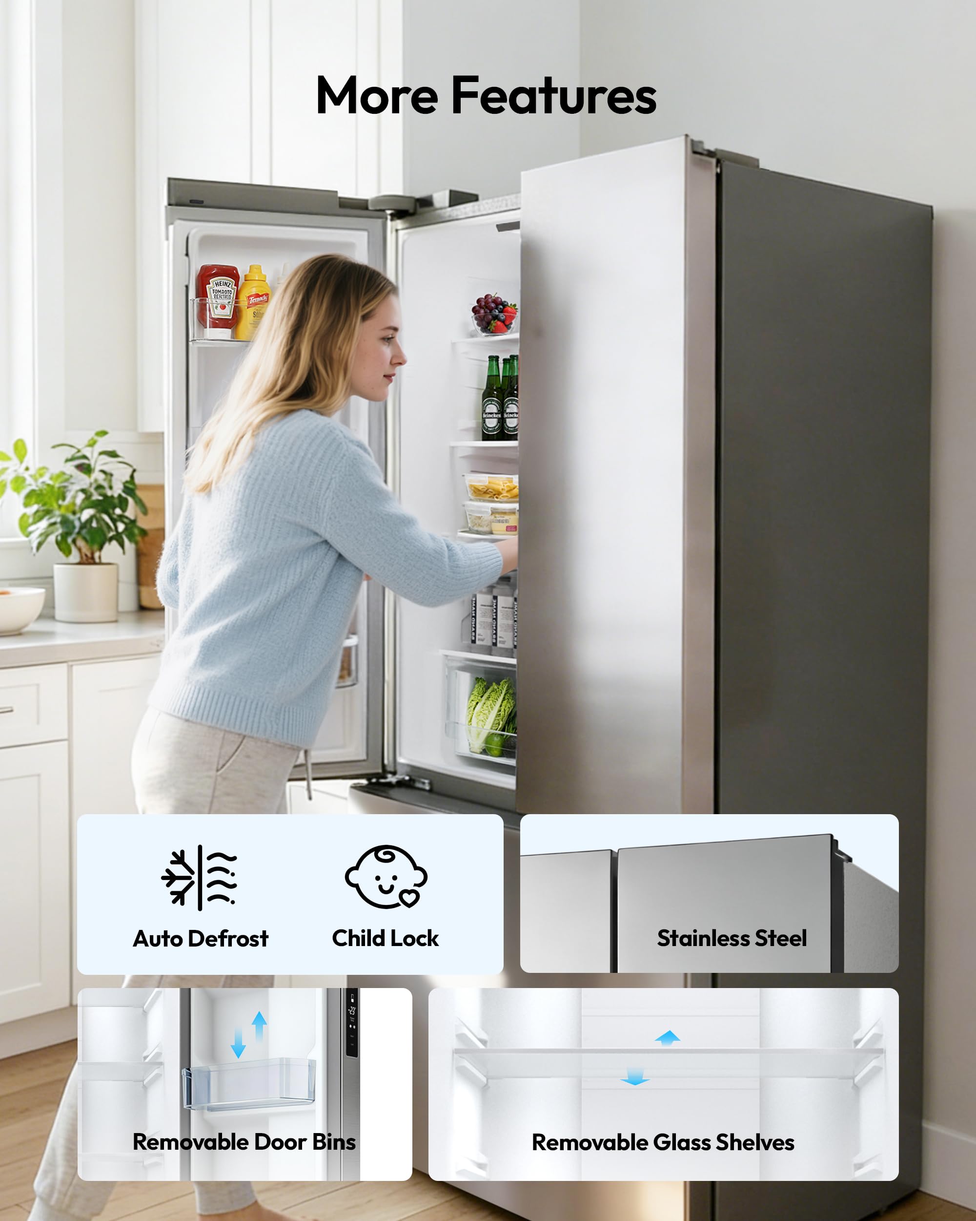 Icevival 18 Cu.Ft French Door Refrigerator With Freezer Drawer – Frost Free, Ul Certified, Side By Side Fridge With Door Ajar Alarm & 3 Smart Modes on Fridge.com - View 6