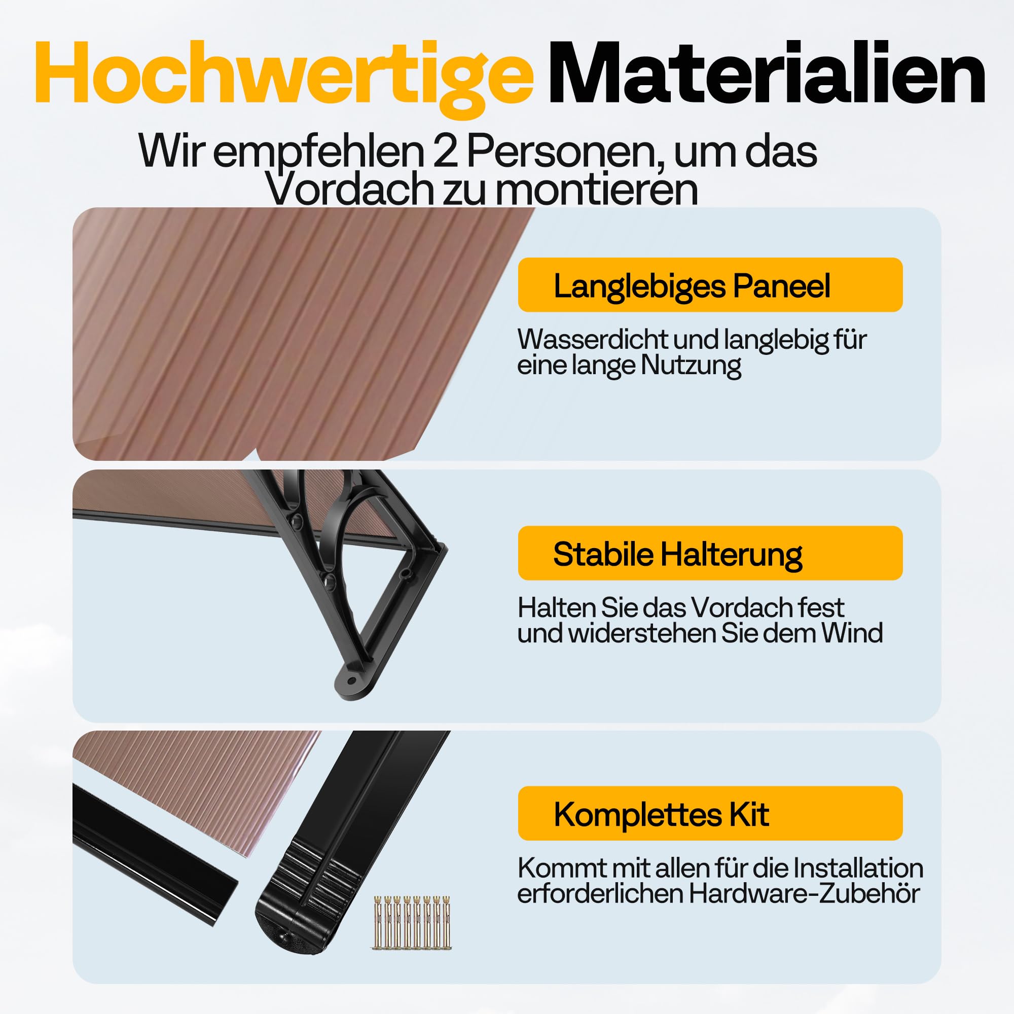 VIVOHOME Vordach für Haustür Fenster Markise 300×100cm Polycarbonat gespleißte Überdachung braun Pultbogenvordach mit schwarzer Halterung für Sonnenschutz und Regenschutz