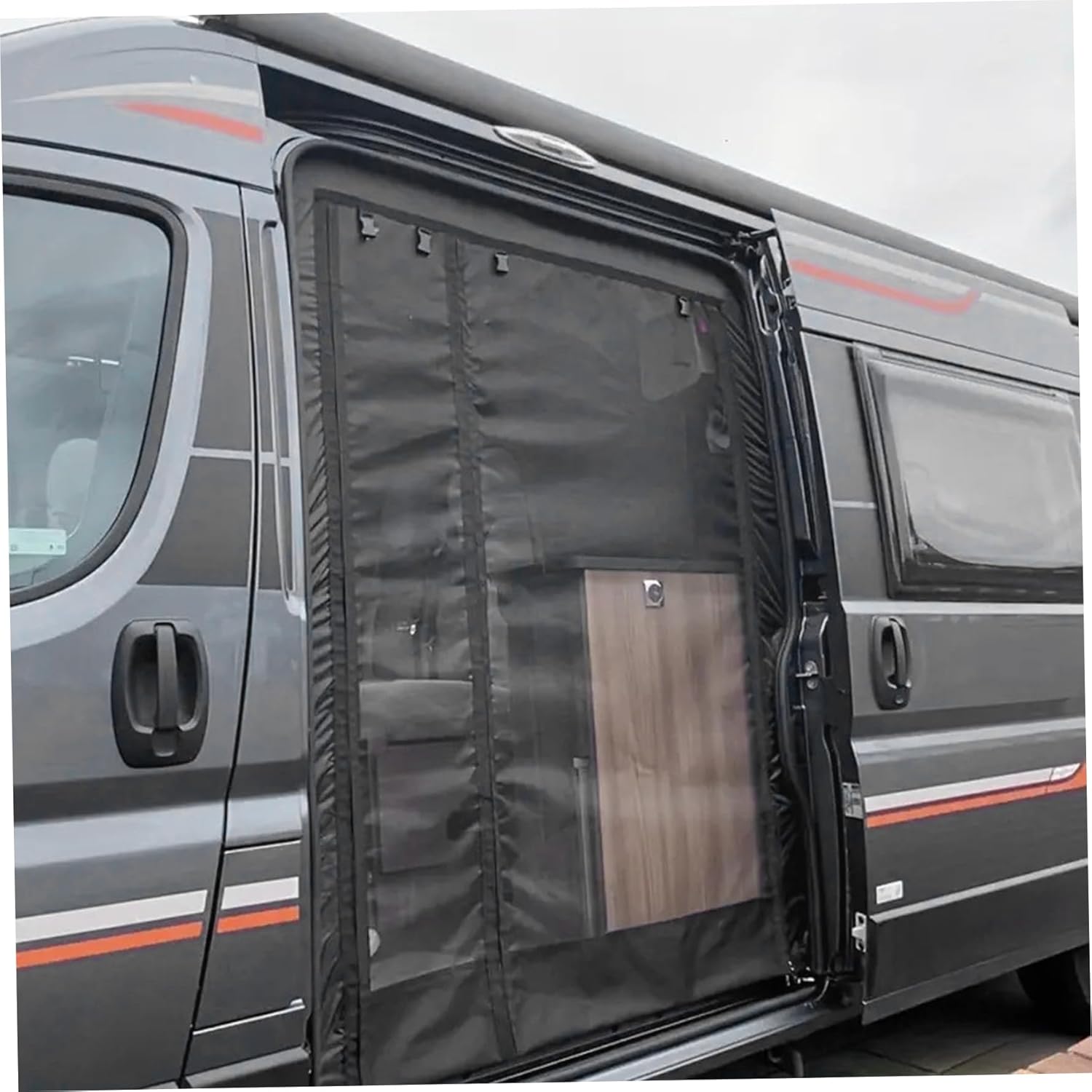 Magnetic RV Bug Screen Door, Fine Mesh Sun Protection with Buckles for Van & Car Doors/52x71 Inch