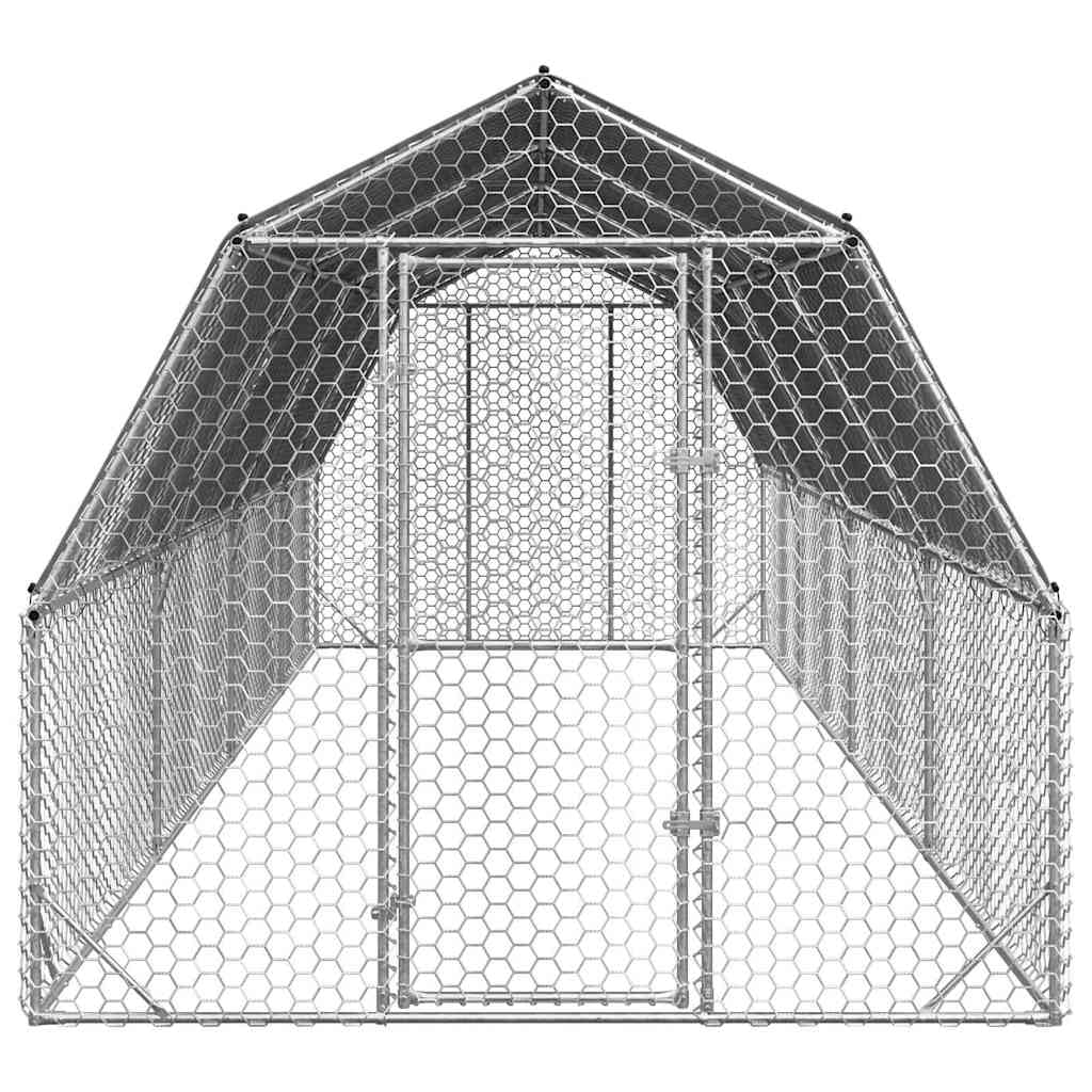 Gallinero de 2,5 x 8 x 2,25 m, con techo, para gallinero, de acero galvanizado, para aves de corral, patos, gansos, cercado estable con malla de alambre y puerta
