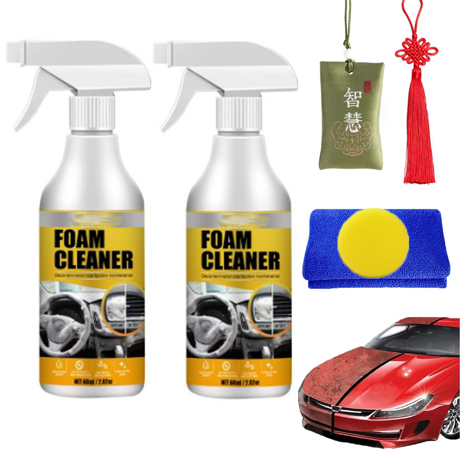 Car Interior Foam Refinisher Cleaner, All Around Master Foam Cleaner, Multipurpose Foam Cleaner, All-Purpose Household Cleaners for Car and Kitchen Strong Stain Remover, Car Interior Foam Cleaner (*2)