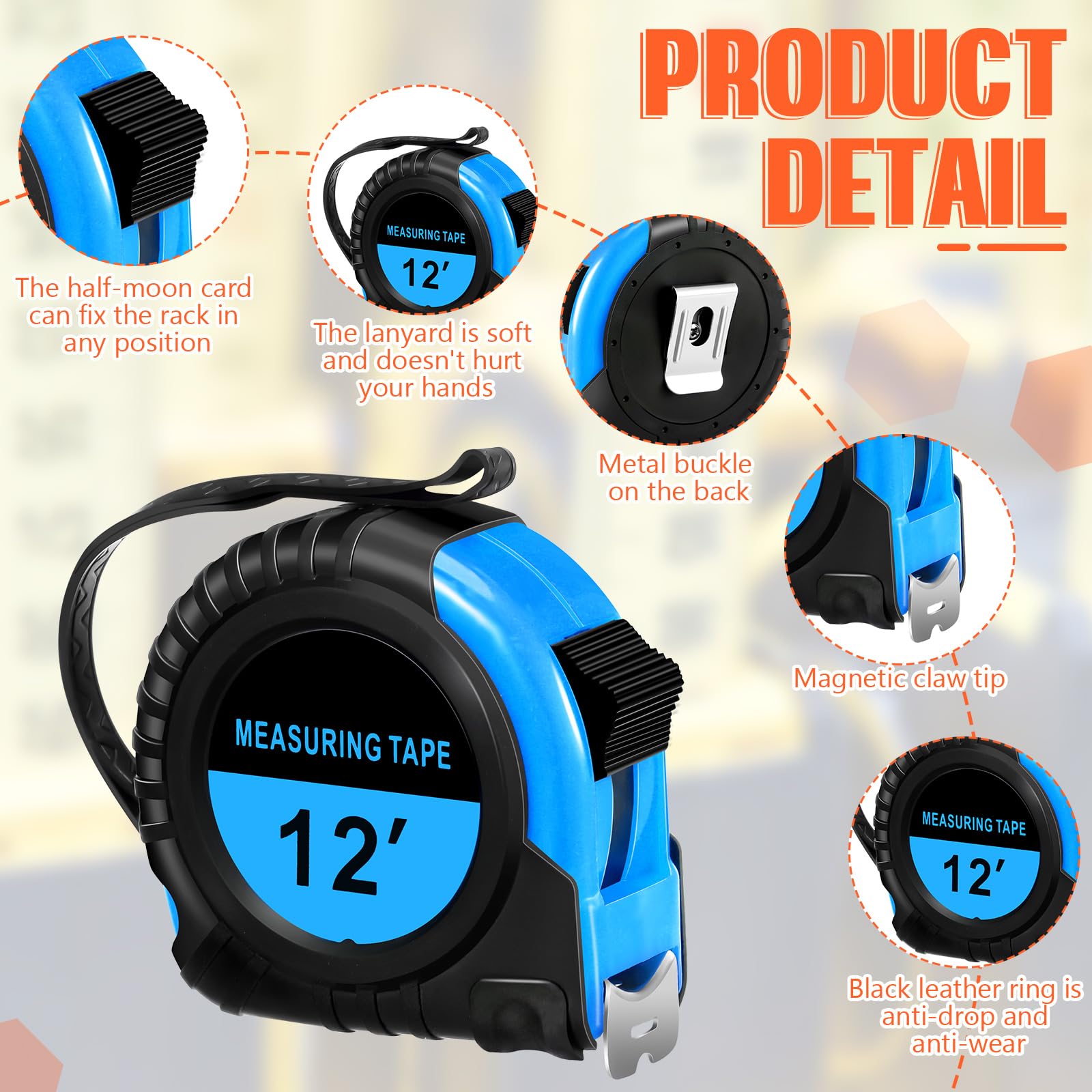 Copkim 50 cintas métricas retráctiles y fáciles de leer con fracciones marcadas Easy Read Basics Cinta métrica autobloqueante a granel para contratistas ingenieros (12 pies, azul)
