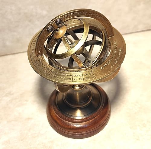 Karv Instruments - Globo decorativo de latón antiguo, esfera armilar de 6 pulgadas, astrolabio grabado del zodiaco con base de madera