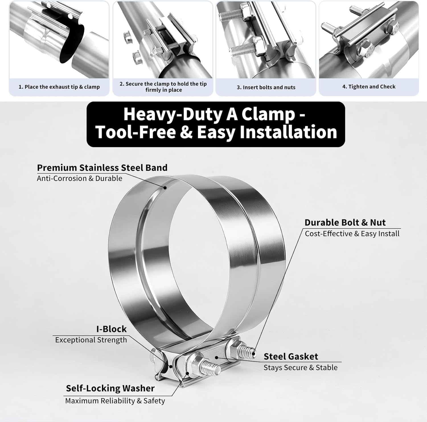 Exhaust Tip Universal 5 to 6 Inch Exhaust Elbow Pipe with Clamp – Chrome Fits Car, Truck & Diesel, Pickup Truck