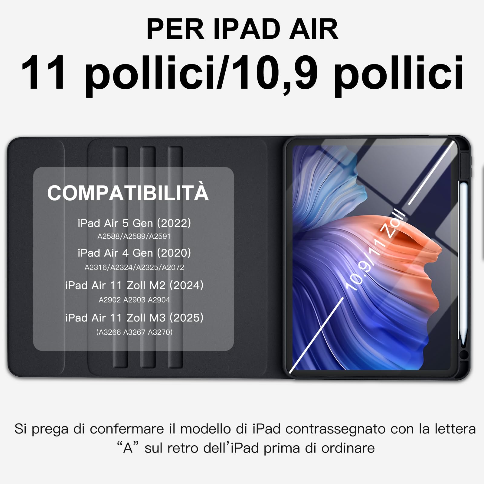 Vobafe Cover con Tastiera per iPad Air 11 Pollici M2 2024/Air 5 4 Generazione, Retroilluminazione a 7 Colori, Tastiera Staccabile Senza Fili Supporto per Matita, Layout Italiano, Blu