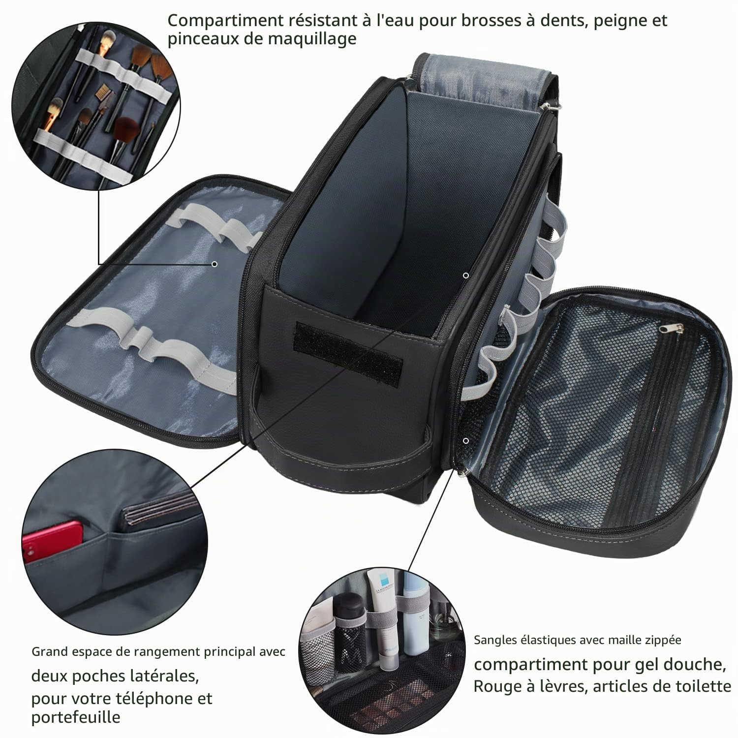 Grande Trousse de Toilette pour Homme, en Cuir synthétique, Trousse de Toilette de Voyage, Trousse de Toilette, Trousse de Rasage imperméable pour Accessoires de Toilette, Trousse de Toilette,