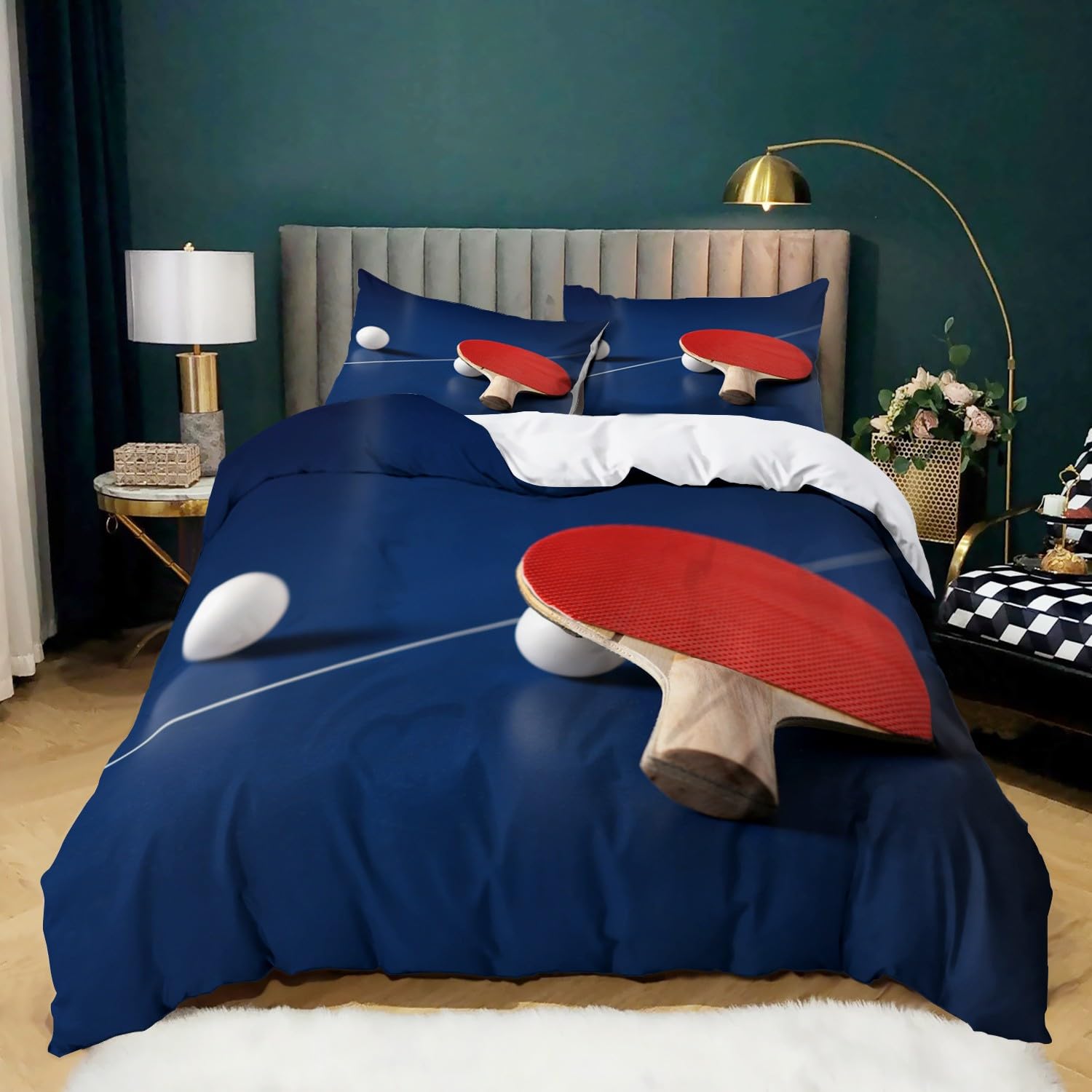 Housse de couette 220x240 ping pong fermeture éclair lit double