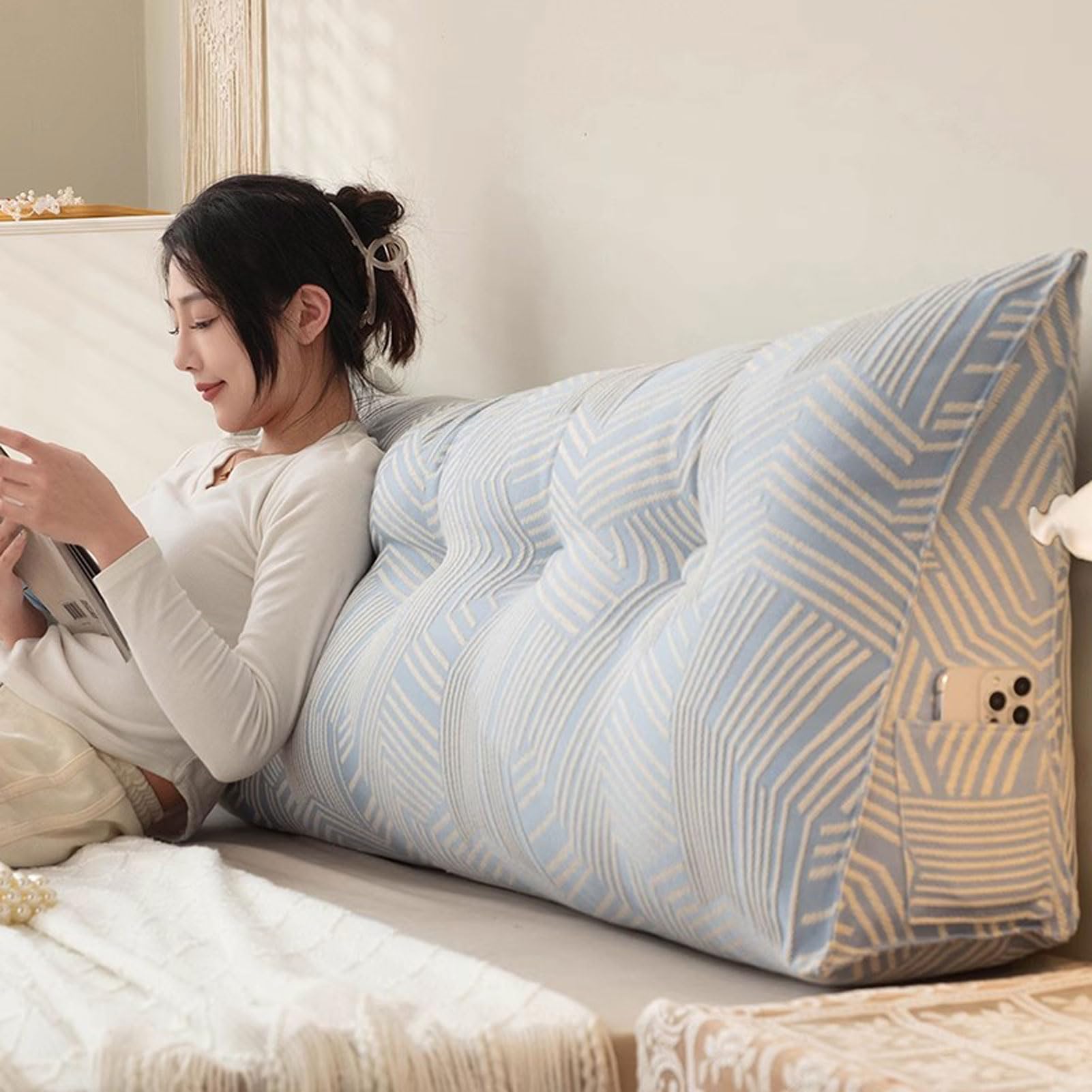 Cojín Triangular para Cabecero de Cama, Almohadas de Lectura para Camas, Sofás, Almohada de Apoyo Lumbar para La Espalda, Cojines de Cuña para Dormitorio (4 150X50cm)