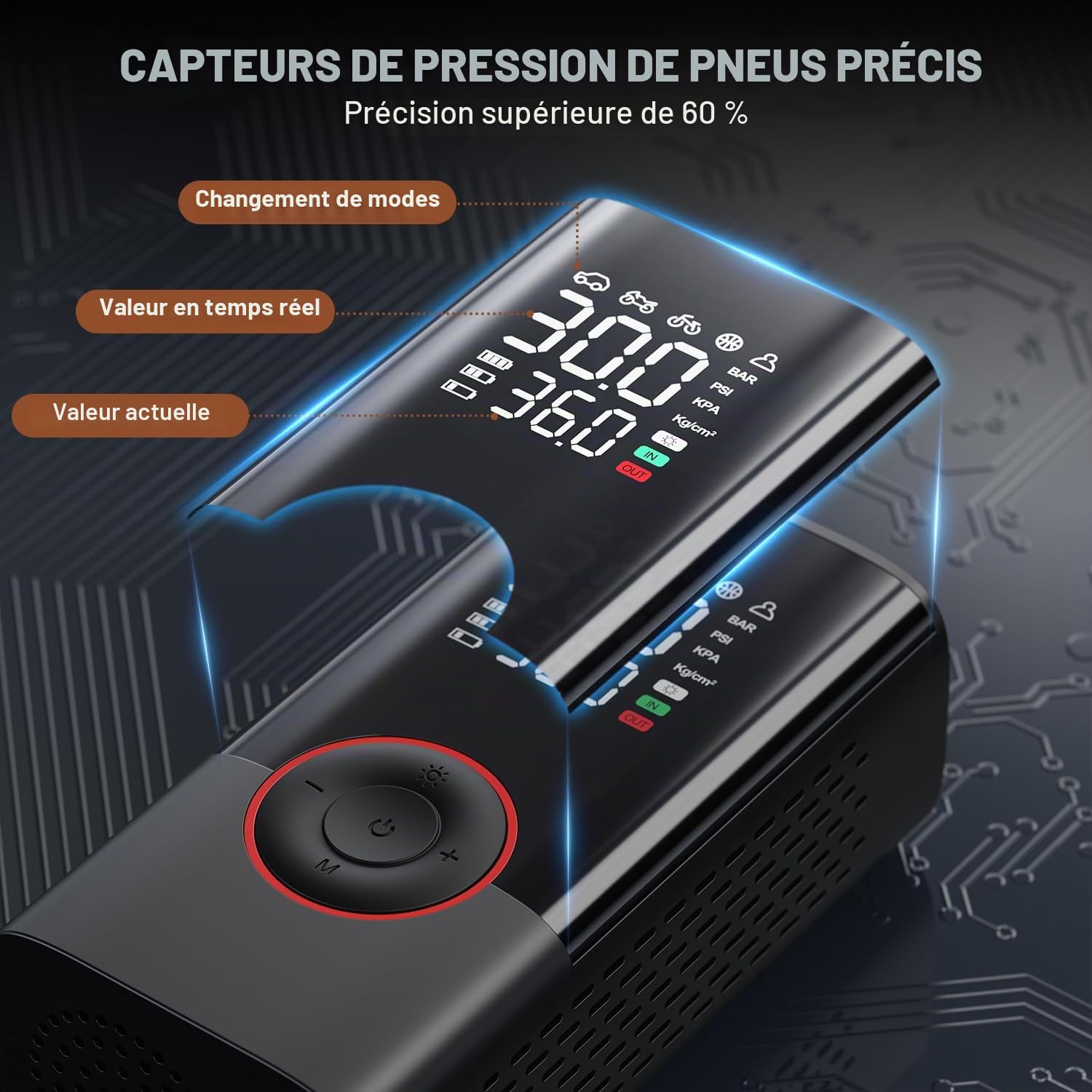 Gonfleur de Pneu Portable avec compresseur – Mini Pompe à air sans Fil avec manomètre numérique, 150 psi, gonflage 3 Fois Plus Rapide et Fonction d'arrêt Automatique