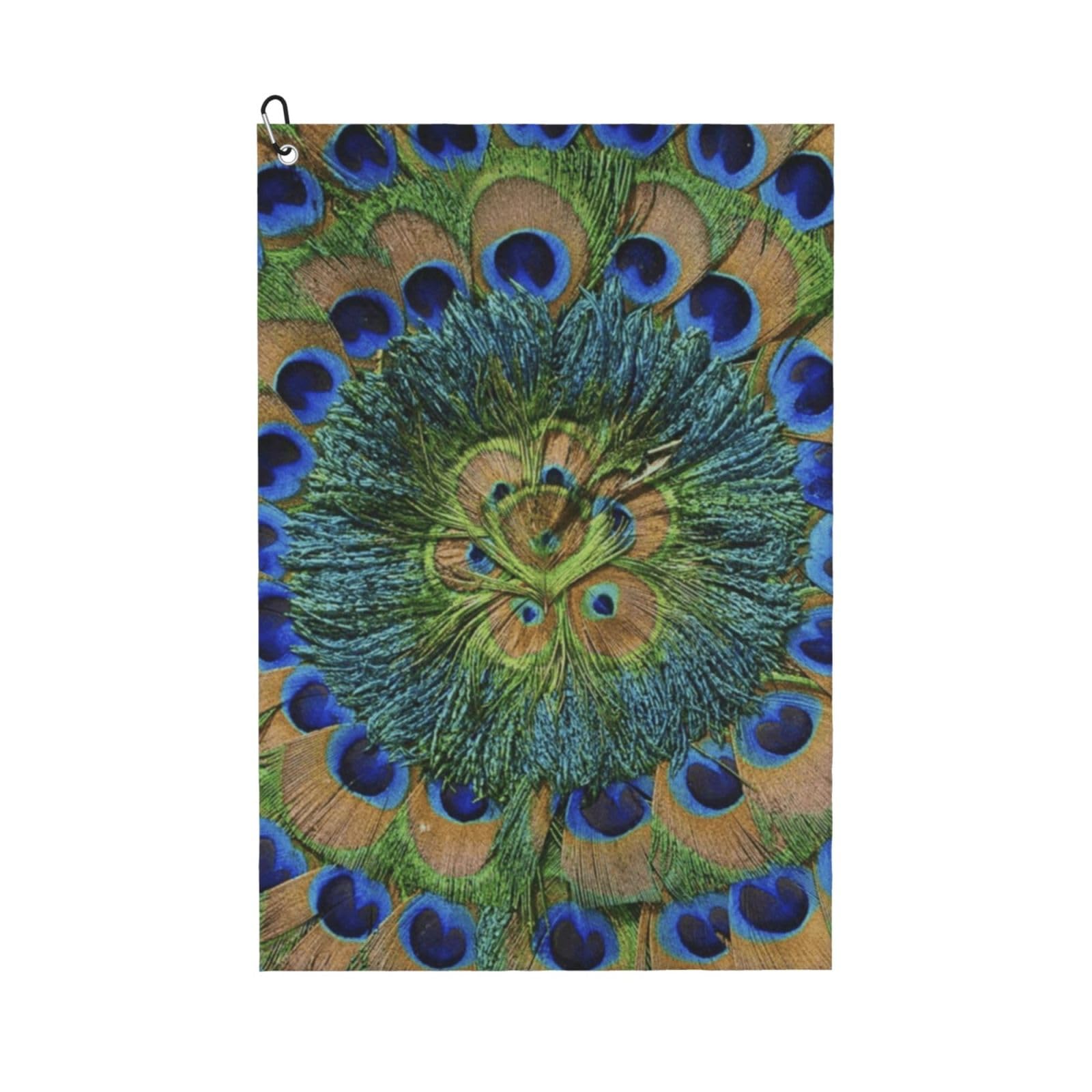 Hnnkloy Fashion Peacock Feathers, 16x24 in Portable Waffle Golf Towels with Carabiner Clip for Golf Bag