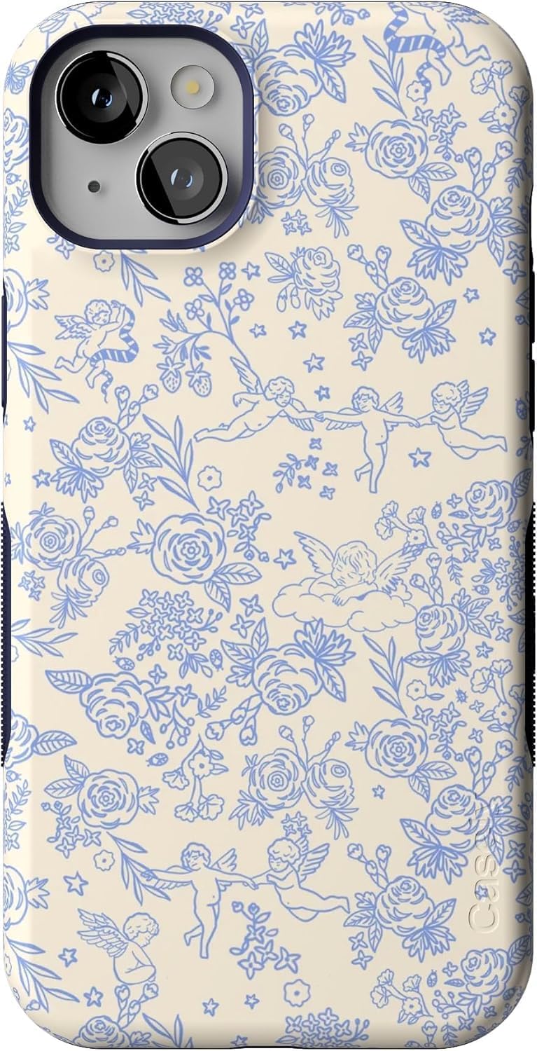 Casely iPhone 14 Plus Case | Cupid's Canvas | Periwinkle Floral | Bold Protective Design | Compatible with MagSafe