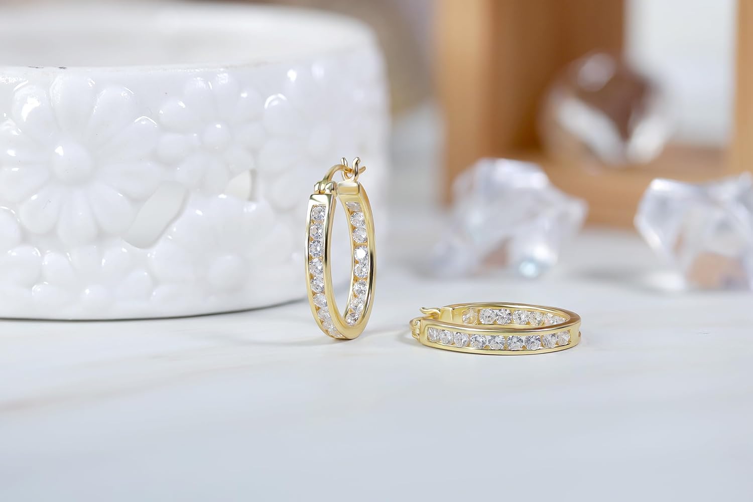 Hoops & Loops 925 Sterling Silver Cubic Zirconia Channel-Set Inside-Out Oval Click-Top Hoop Earrings for Women, Silver, Yellow Gold & Rose Gold Flash Plated - Image 5