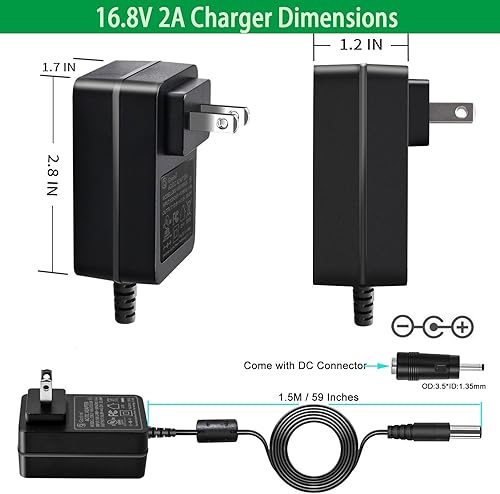 Miniatura 5 de Pistola de masaje de 16.8 V, cargador de batería CC en 16.8 voltios, adaptador de fuente de alimentación 2A 1A, compatible con TheraGun de 16.8 V,