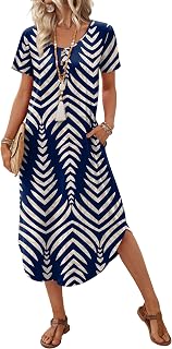 OFEEFAN Women's Casual Midi Summer Dress with Pockets, Lightweight Polyester Beach Vacation Outfit