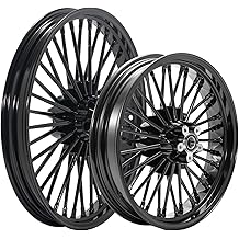 TOFR 21x2.15 Front 18x3.5 Rear Rims Wheels 36 Fat Spokes Tubeless For Harley Heritage Softail, Deluxe, Springer Classic, Fat Boy, Deuce, Softail Standard, Custom, Night Train/Gloss Black