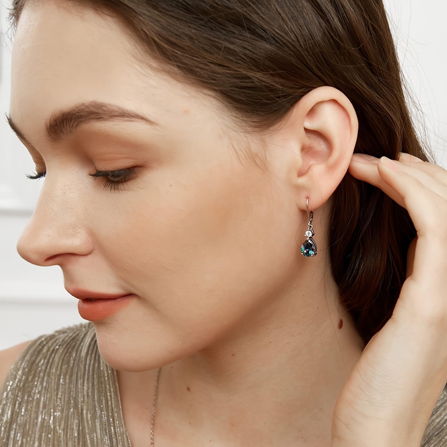 925 Sterling Silver Blue Topaz/Amethyst/Rainbow Quartz CZ Teardrop Leverback Earrings Drop Dangly Gemstone Earings Hypoallergenic Birthday Jewelry Gifts for Women - Image 3