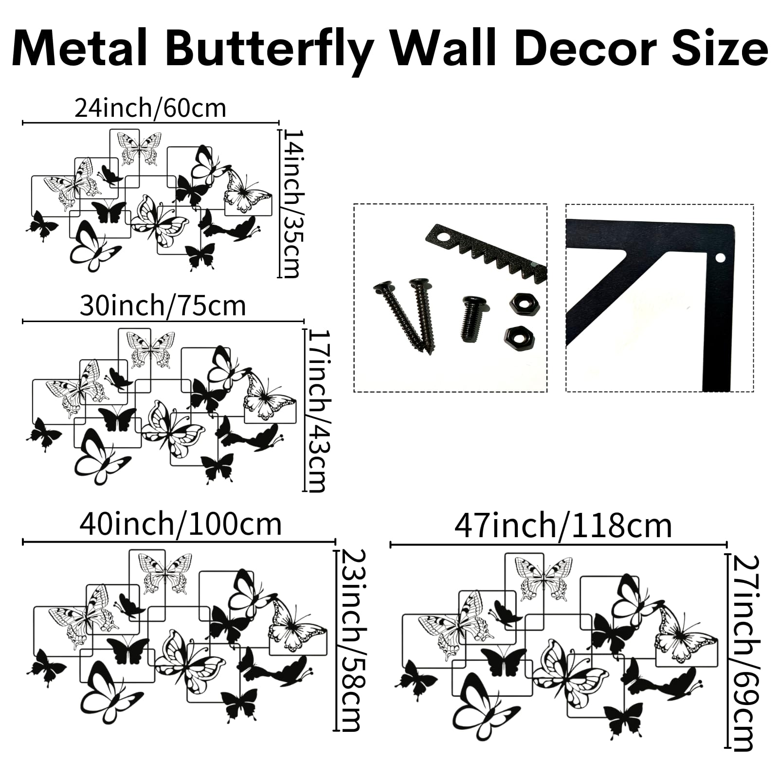 Metalowa dekoracja ścienna, dekoracja ścienna, motyl, dekoracja motyla, stado motyli, domowe biuro, wejście, dekoracja salonu (biała, 100 x 58 cm)