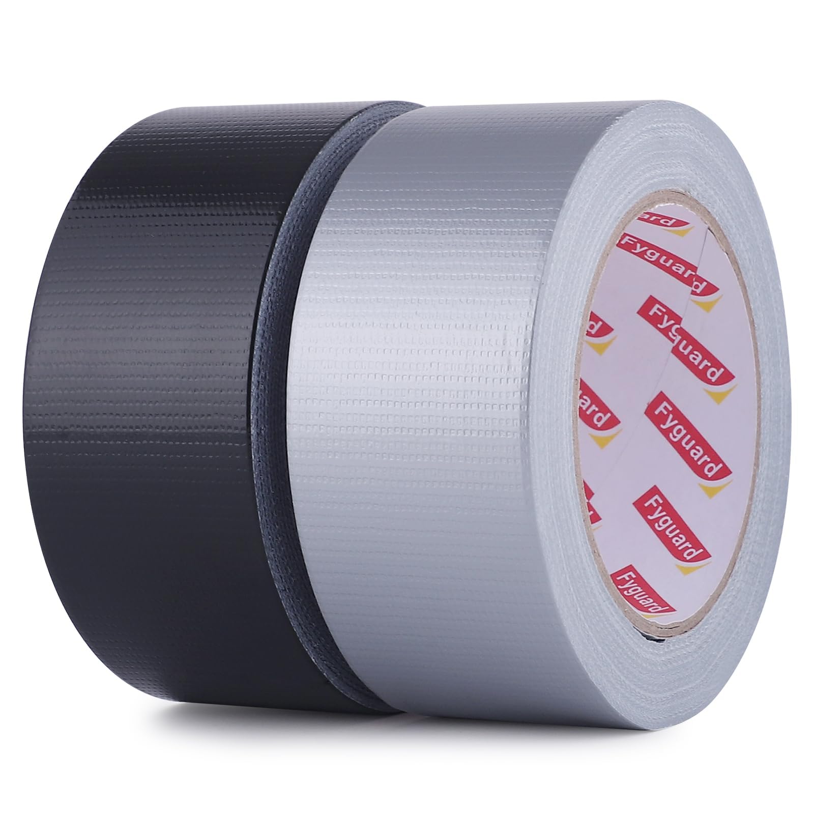 Fyguard 2 Rolls Duct Tape, 48mm x 28m Black+Silver Gaffa Tape 210μ Strong Repair Tape Waterproof for a Variety of Surfaces, Repair Fastening Reinforcing