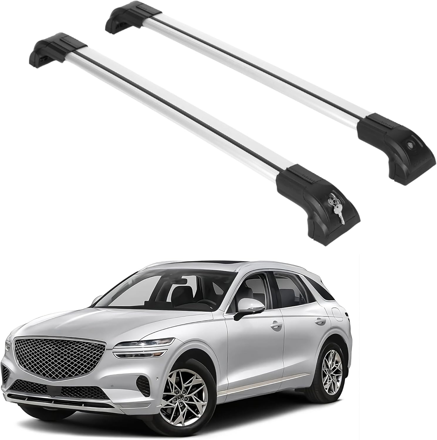 ERKUL 220lbs Roof Rack Cross Bars for Genesis GV70 2022-2026 | Anti-Theft Lock Aluminum Crossbars for Rooftop, Cargo Carrier, Luggage, Kayak, Canoe, Bike | Silver