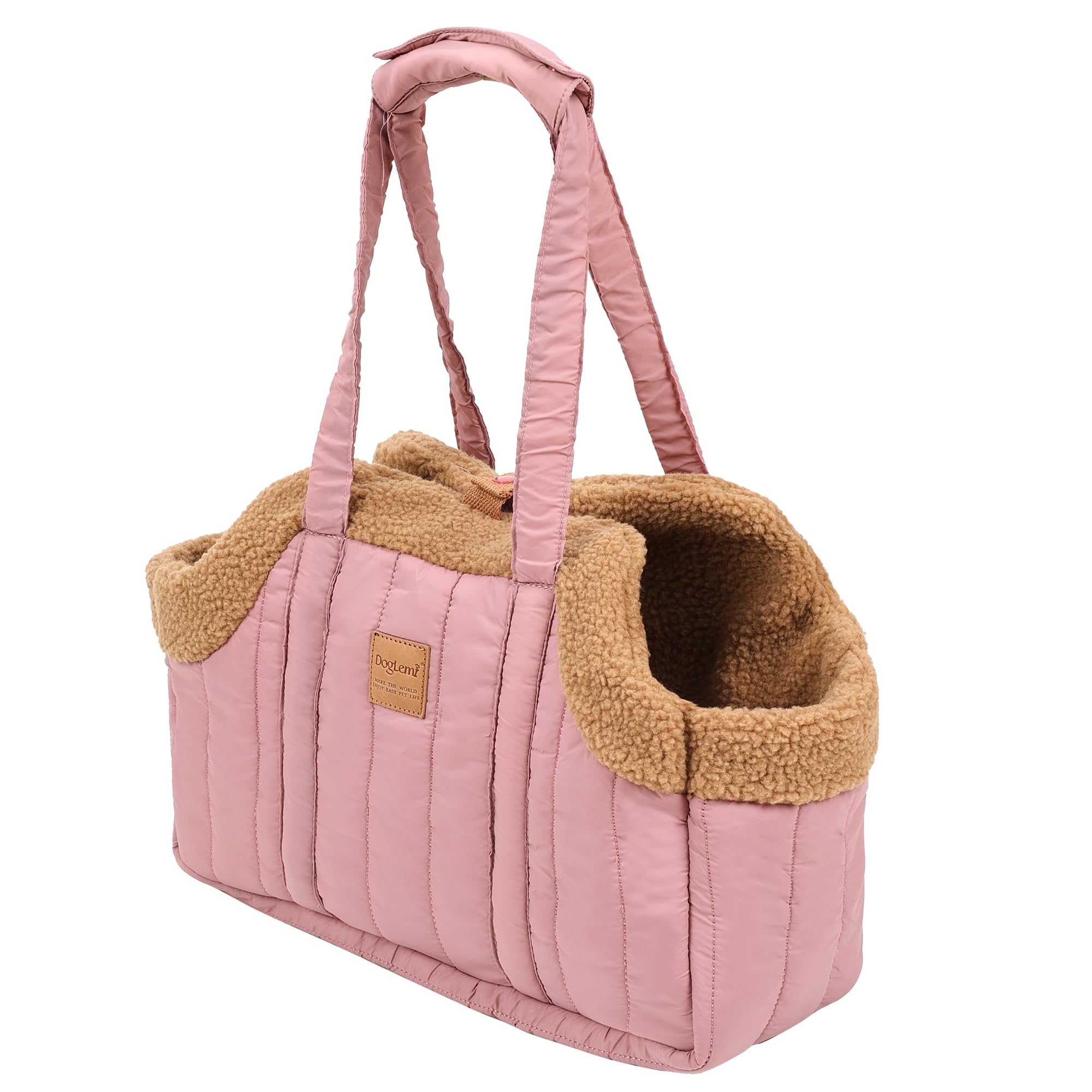 Duuclume Portable Large Capacity Cat Bag, Fleece Pet Dog Tote Carrier Purses,Waterproof Warm Travel Hands-Free Shoulder Handbag Fixed Hook for Small Dog Cat Outdoor (Pink)