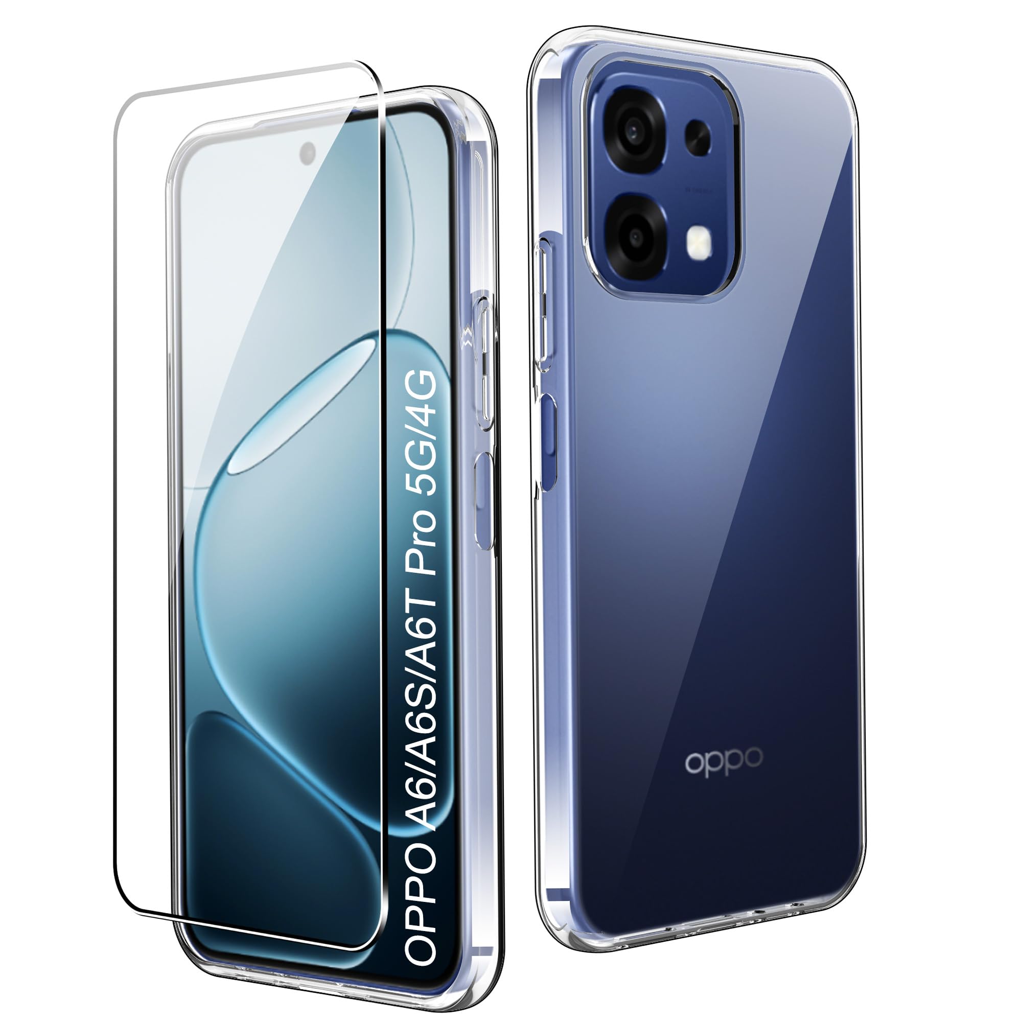 CAUHENYEE Trasparente Cover per OPPO A6 / A6s / A6t Pro 5G/4G Custodia, con 1 Pezzi Schermo in Vetro Temperato, Cover Sottile e Morbida in TPU Trasparente