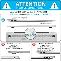 Vista 2 de B BELK Funda compatible con MacBook Air de 13 pulgadas 2022 2021 2020 2019 2018 A2337 M1 A2179 A1932 Touch ID, carcasa rígida de plástico mate