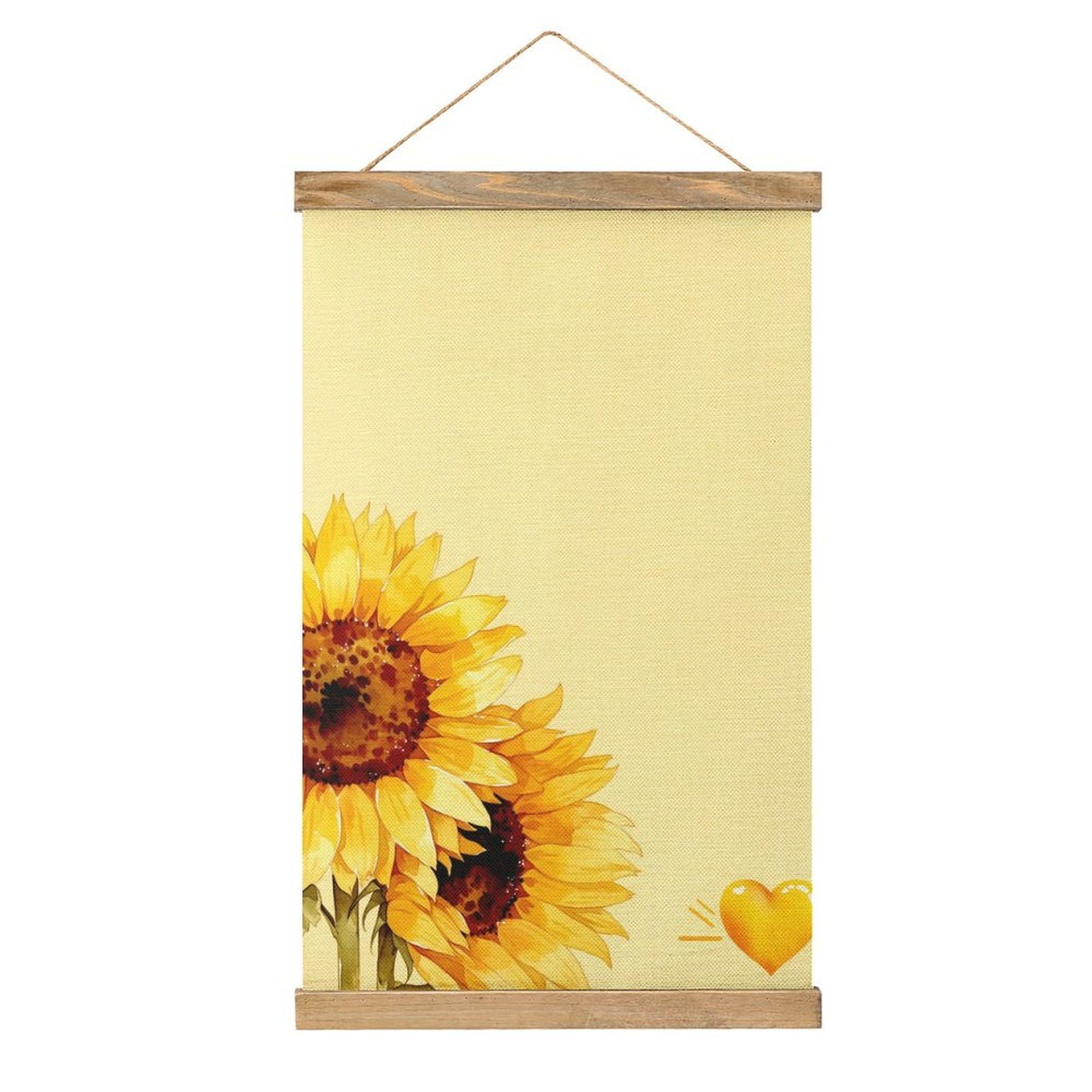 Jubonexis Two Watercolor Sunflowers Bright Yellow Petals Canvas Painting Wood Frames Poster Hanger Hanging Picture Kit Wall Art
