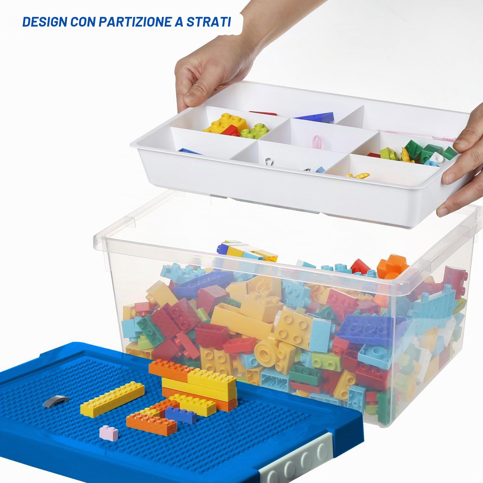 Greentainer Contenitori portaoggetti con coperchi per Lego Cube Scatola dei giocattoli per bambini Scatole di plastica impilabili Organizzatore con vassoio rimovibile Contenitori artigianali per