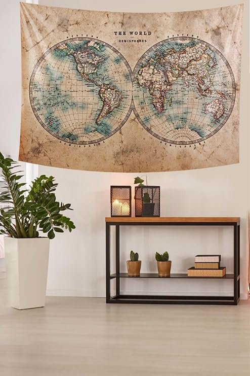 Pelangi Dünya Haritası Leke Tutmaz Kadife Dokulu Kumaş Duvar Örtüsü Duvar Halısı Tapestry WLL186, 70 x 100