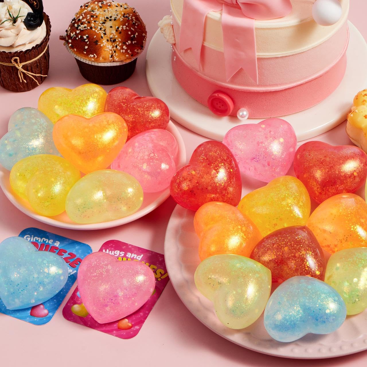 JOYIN 30 PCS 2.5" Valentines Day Heart Stress Balls with Cards, Valentines Party Favor Supplies, Exchange Rewards Prizes