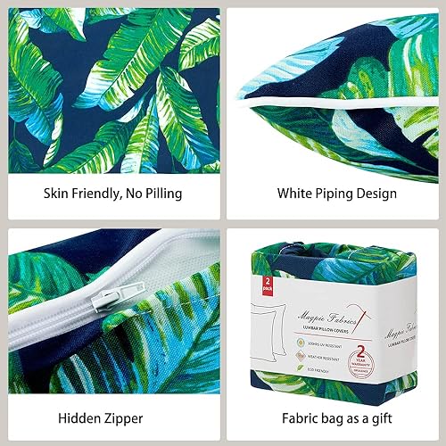 Miniatura 4 de Magpie Fabrics Juego de 2 fundas decorativas rectangulares para cojín lumbar de patio de 20 x 12 pulgadas, fundas decorativas decorativas para