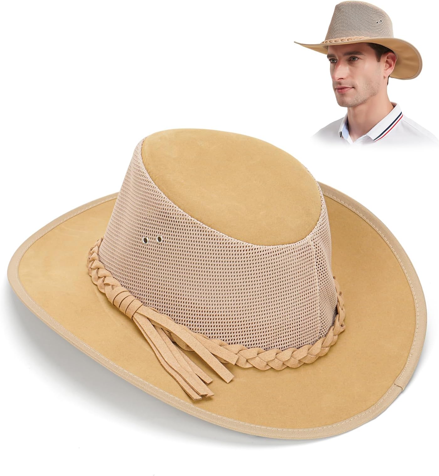 Mesh Sun Hat for Men Golf Soaker Hats Summer Beach Safari Wide Brim Fishing Cap Outdoor