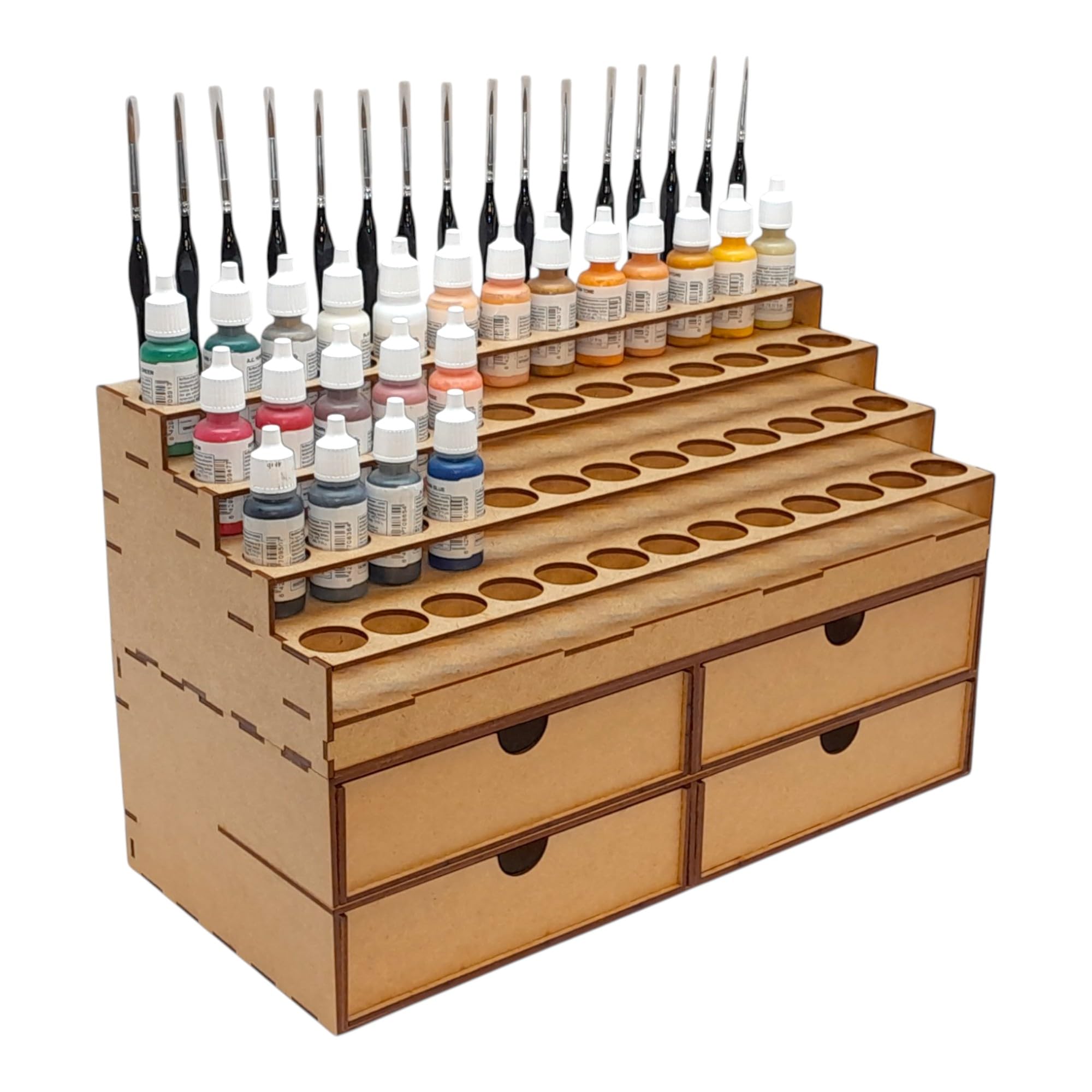 Rangement Peintures Vallejo 52 pots 16 Pinceaux 4 Grands Tiroirs. Support peinture warhammer 40k Compatible Peinture Army Painter rangement maquette outils