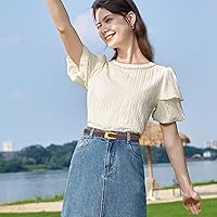 Vista 287 de Cinturón de cuero clásico con hebilla de metal para mujer con vestido de jeans Aah-negro-clásico