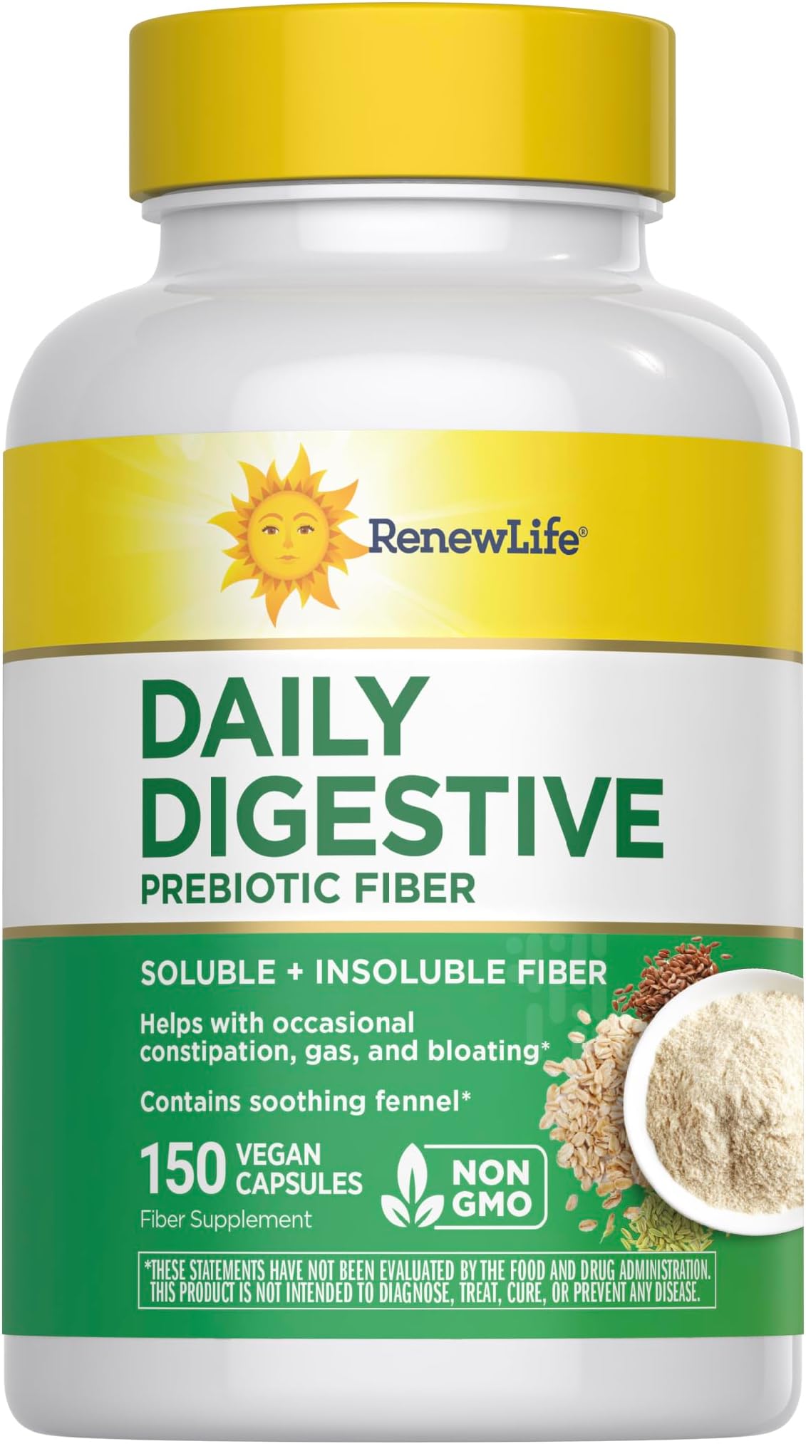 Adult Daily Digestive Prebiotic Fiber, 150 Vegetarian Capsules (Package May Vary)