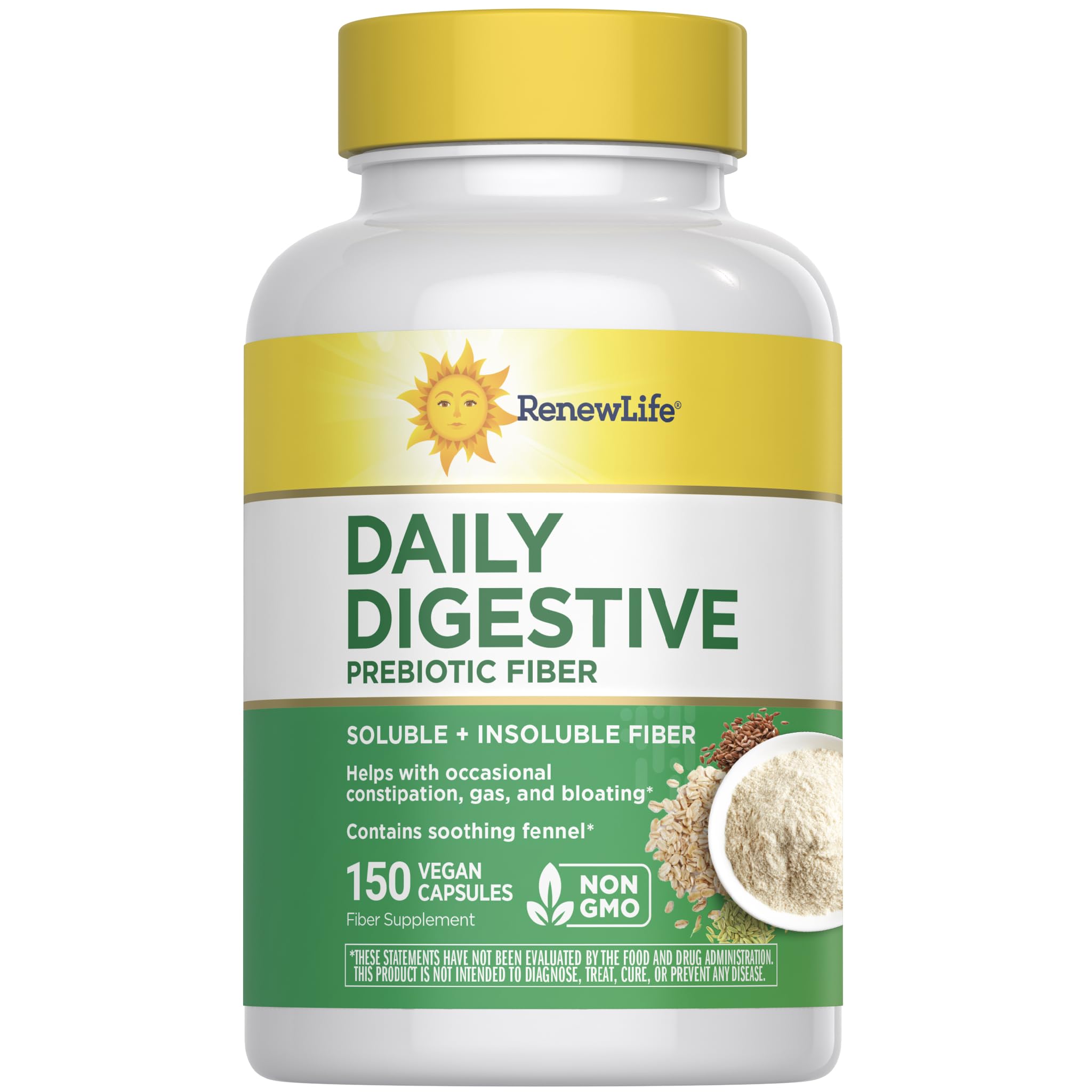 Renew Life Adult Daily Digestive Prebiotic Fiber, 150 Vegetarian Capsules (Package May Vary)